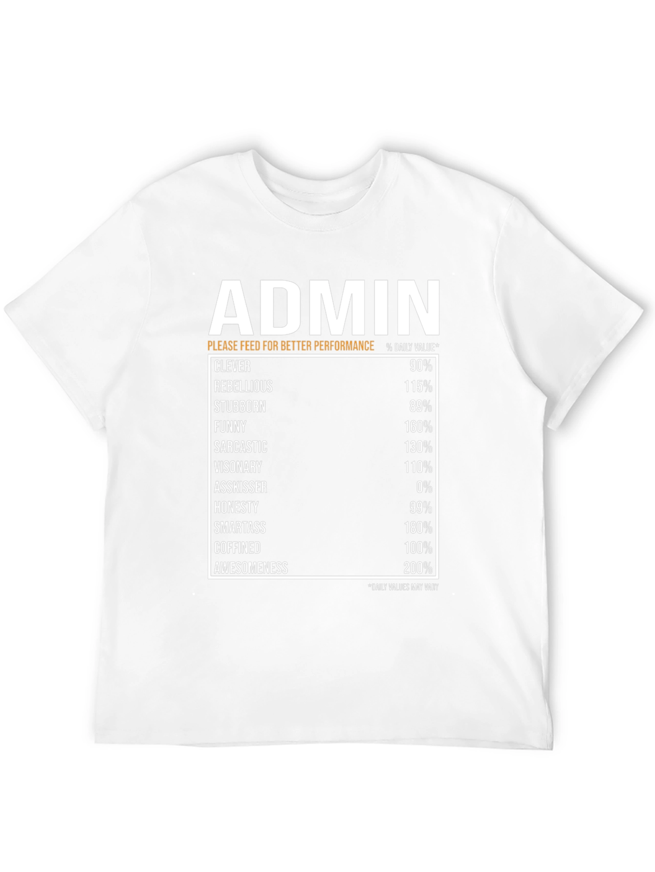Admin Humor T-Shirt: Daily Value Breakdown