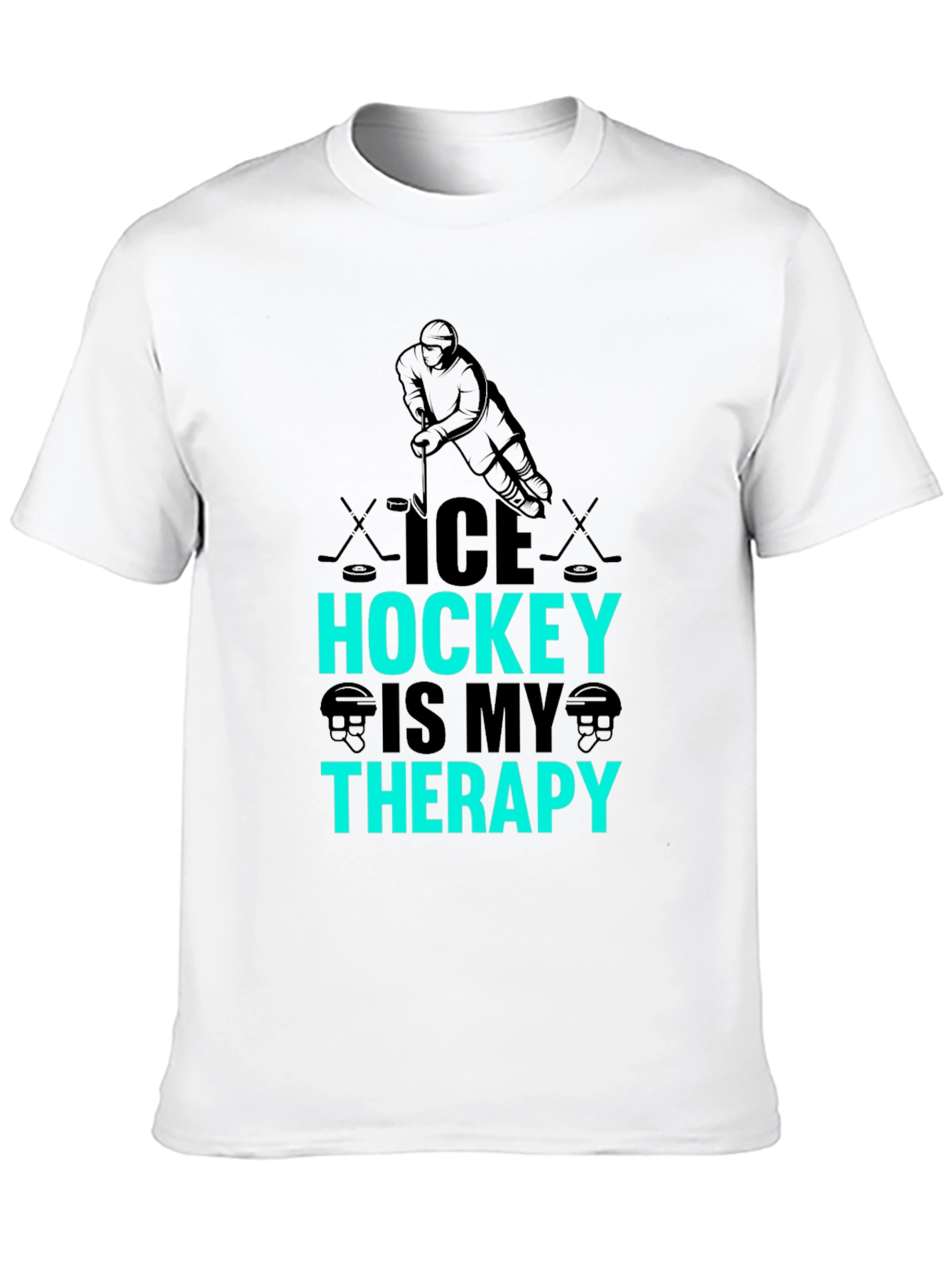 Ice Hockey Is My Therapy Black Graphic T-Shirt