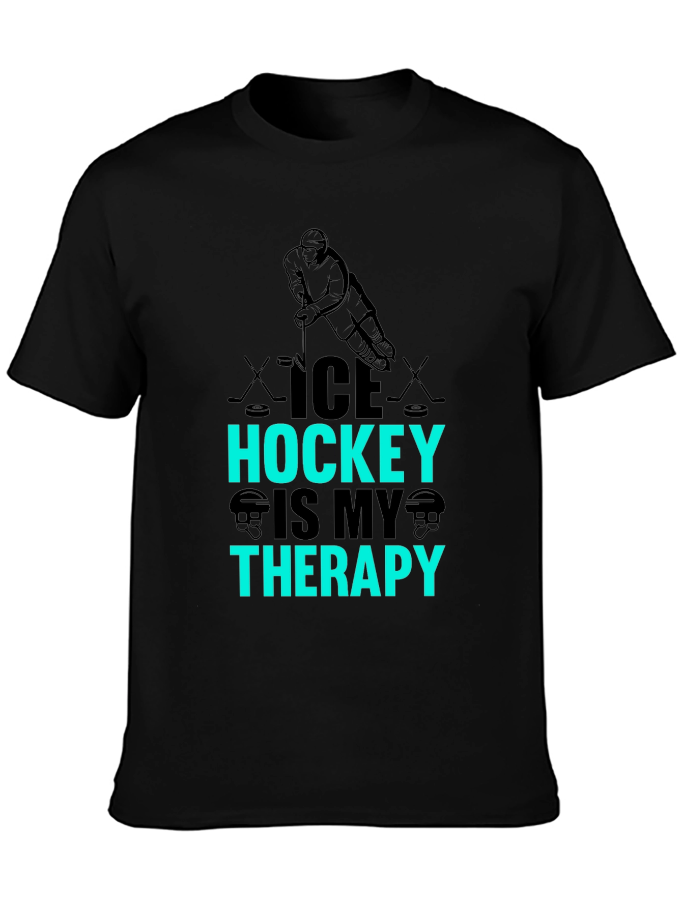 Ice Hockey Is My Therapy Black Graphic T-Shirt