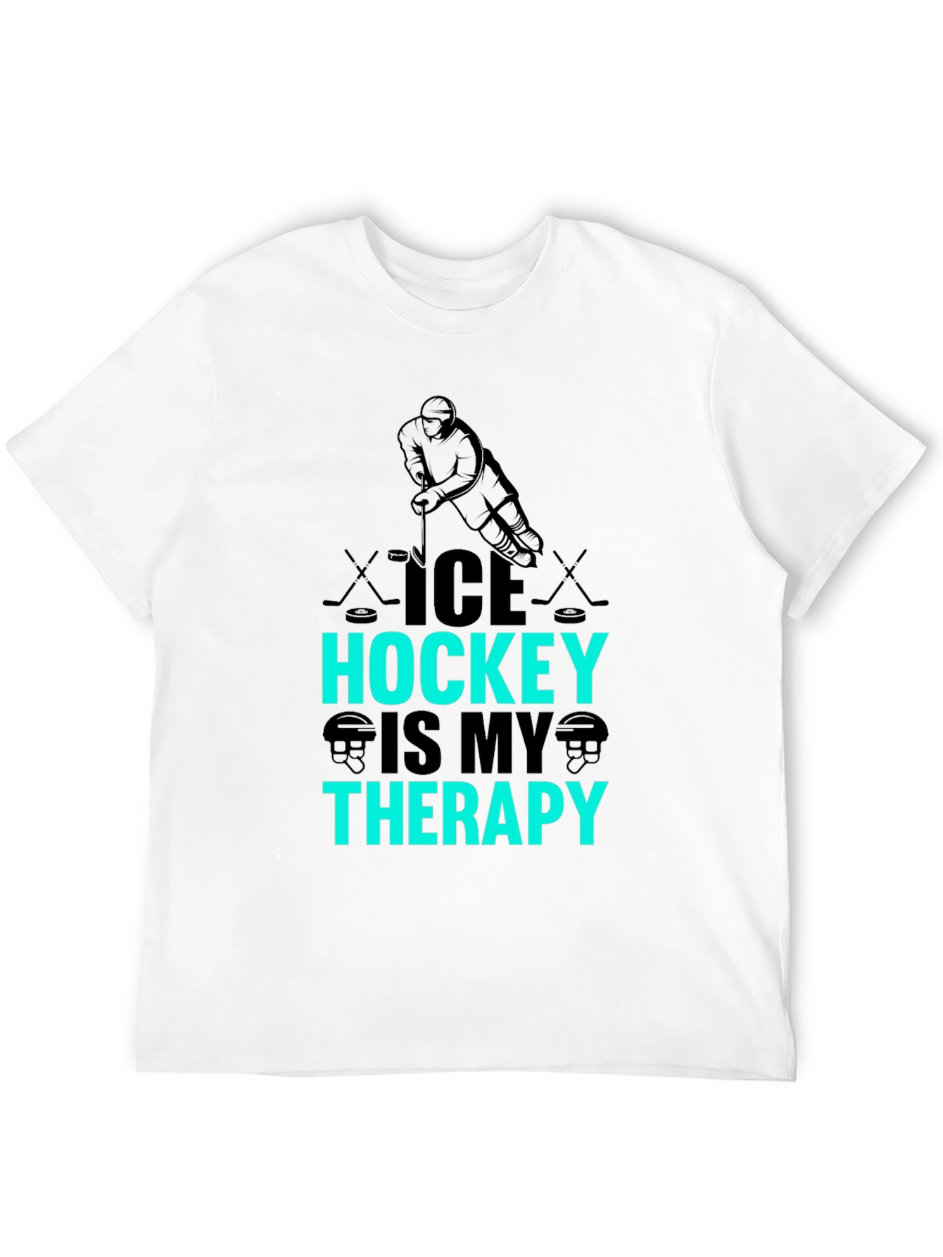 Ice Hockey Is My Therapy Black Graphic T-Shirt