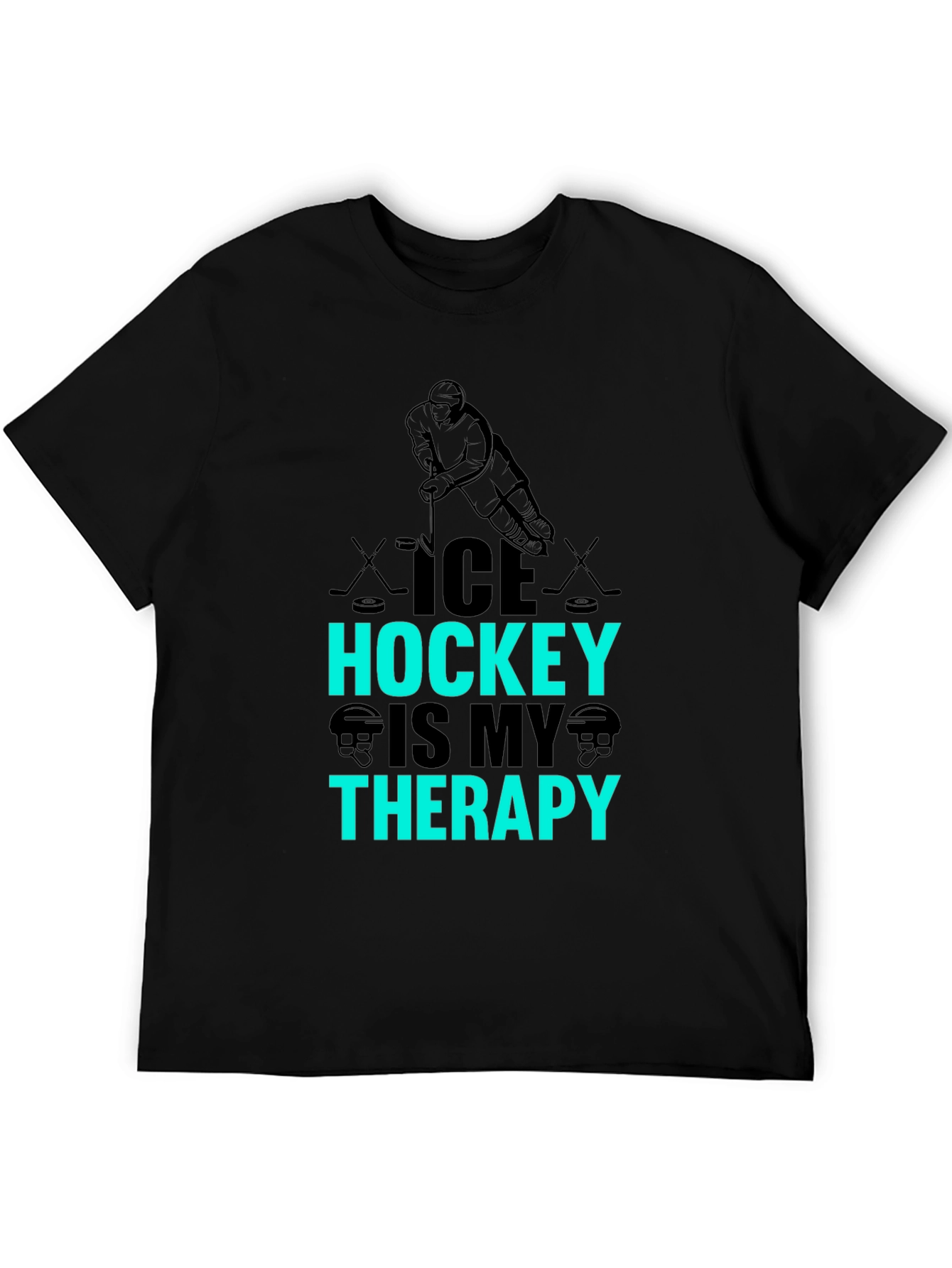 Ice Hockey Is My Therapy Black Graphic T-Shirt