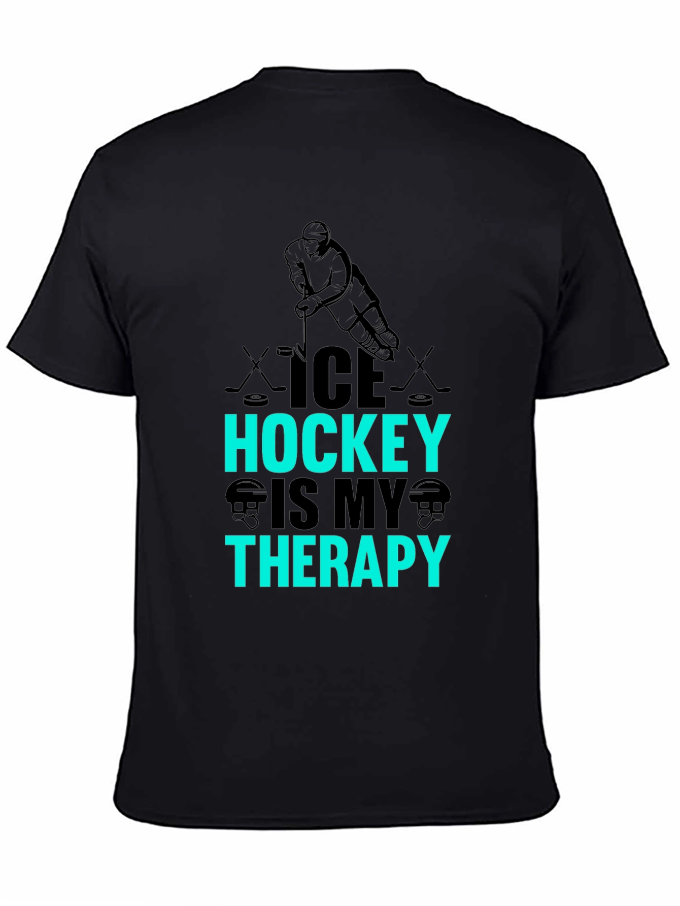 Ice Hockey Is My Therapy Black Graphic T-Shirt