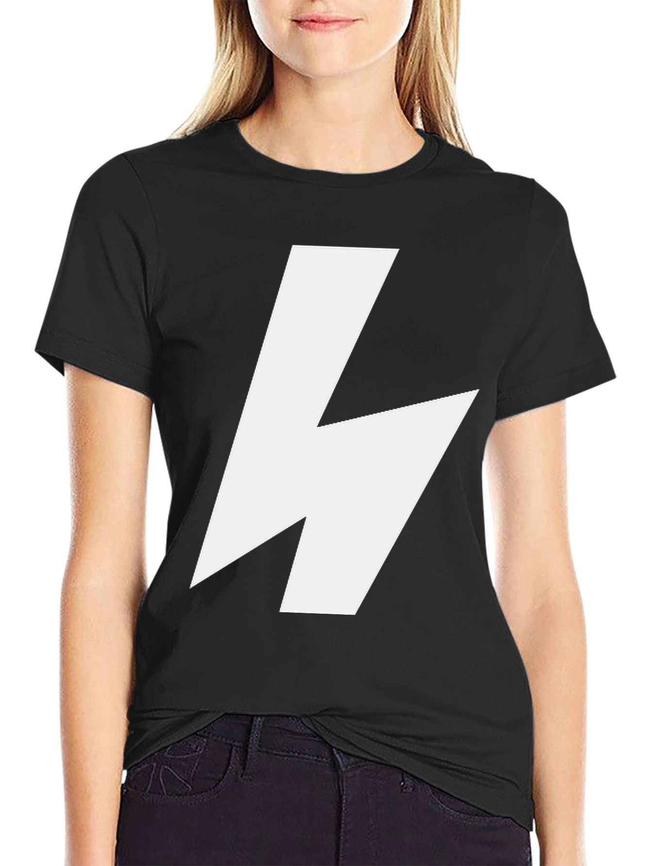 Bold Lightning Bolt Graphic Tee - Black