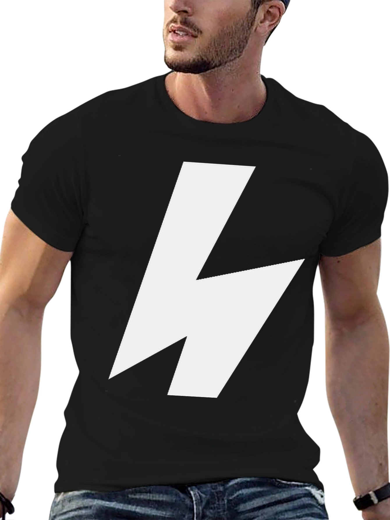 Bold Lightning Bolt Graphic Tee - Black