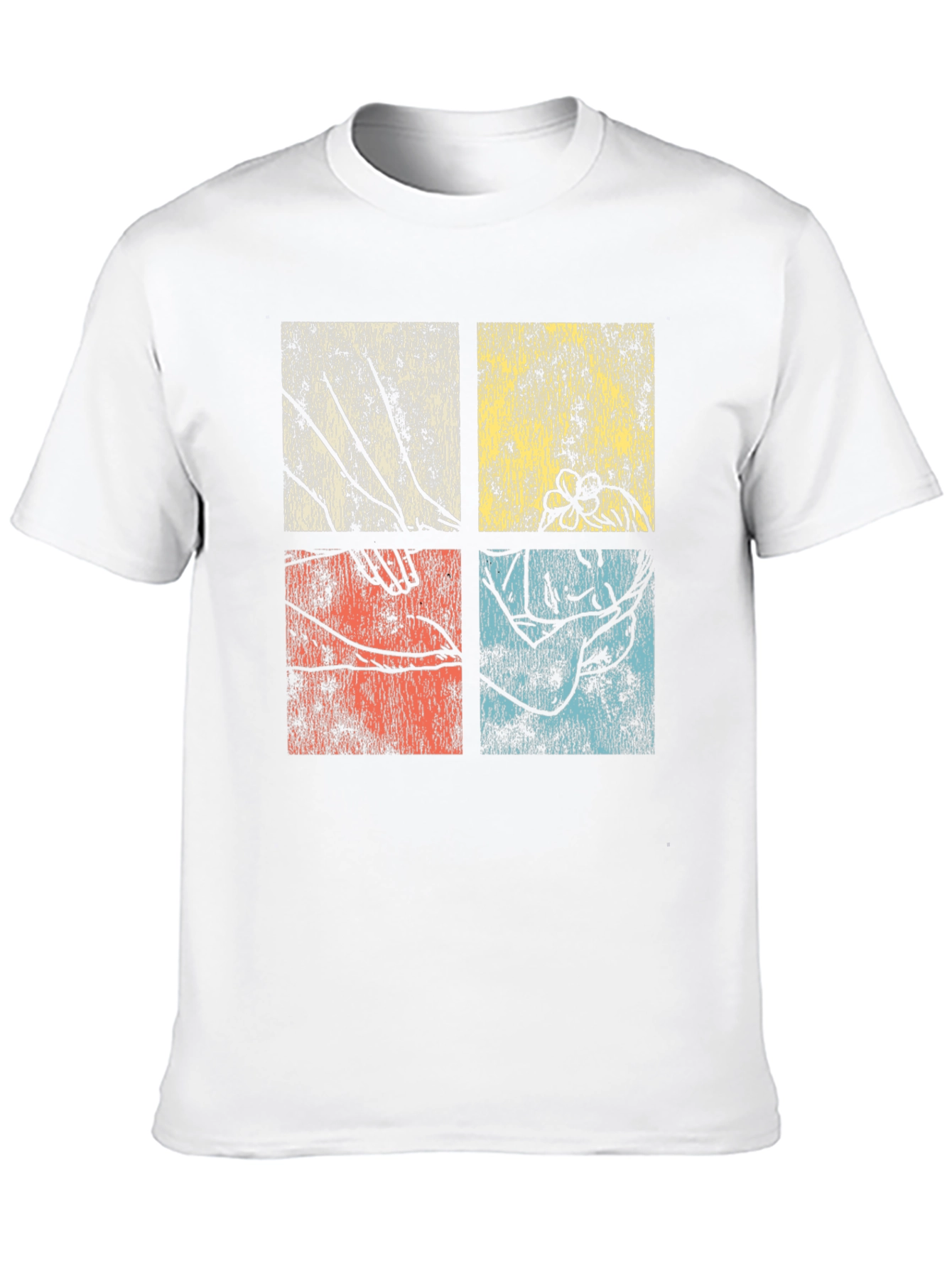 Retro Botanical Graphic Tee - Unique Four Panel Design
