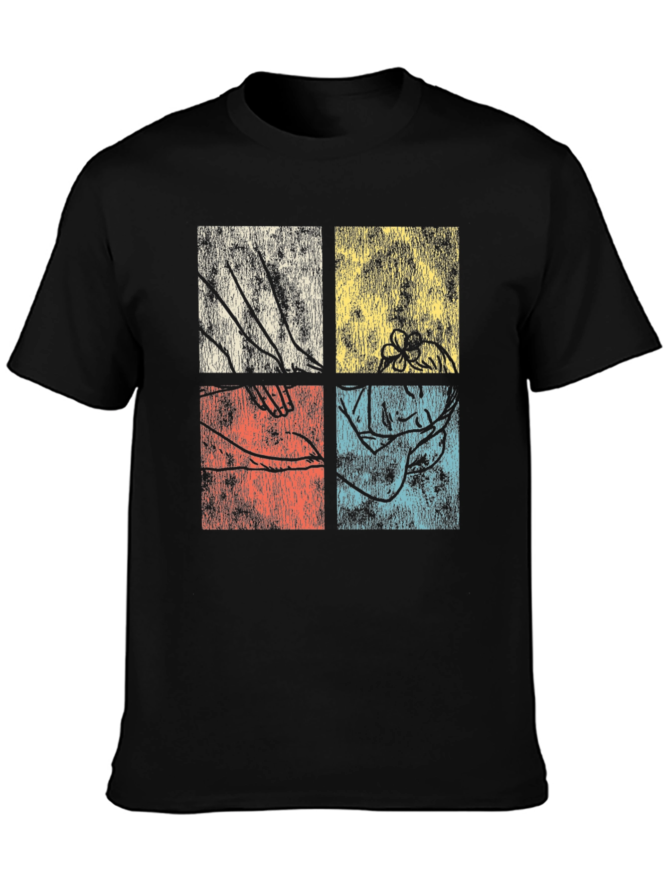 Retro Botanical Graphic Tee - Unique Four Panel Design