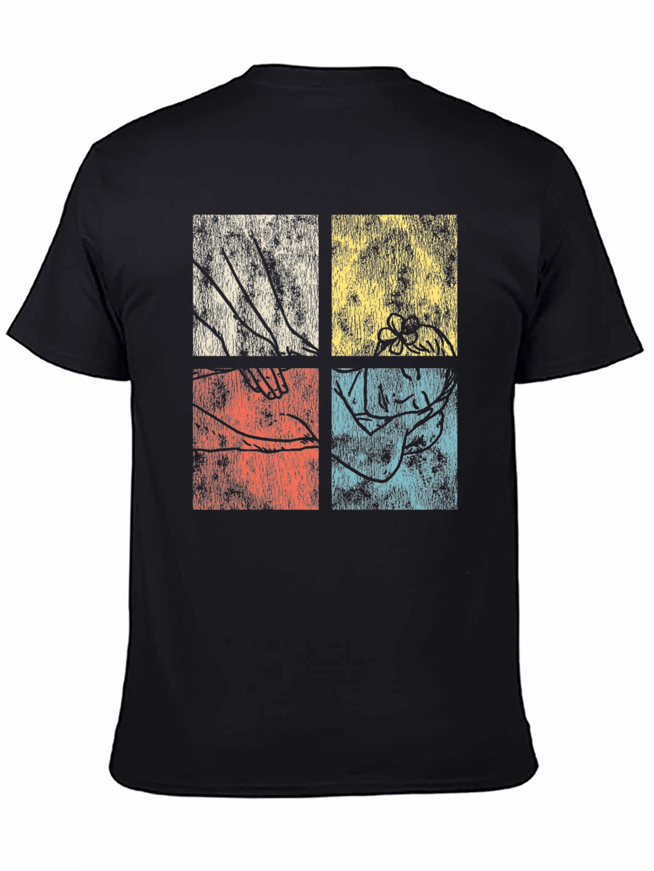 Retro Botanical Graphic Tee - Unique Four Panel Design