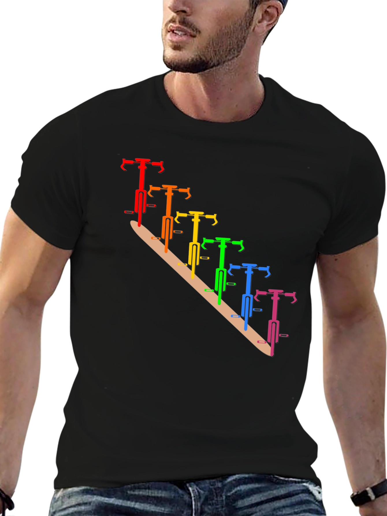 Rainbow Bike Graphic Tee - Stylish Mens Black T-Shirt