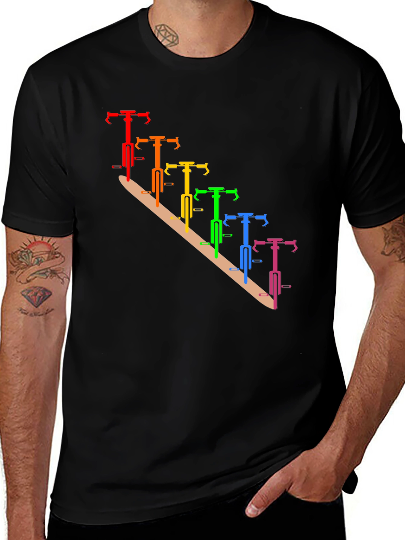 Rainbow Bike Graphic Tee - Stylish Mens Black T-Shirt