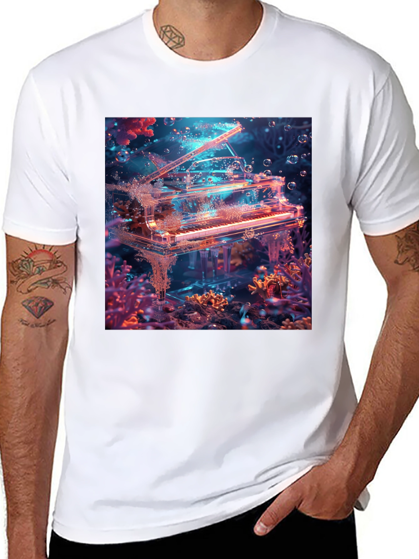 Underwater Piano Graphic Tee - Unique Design
