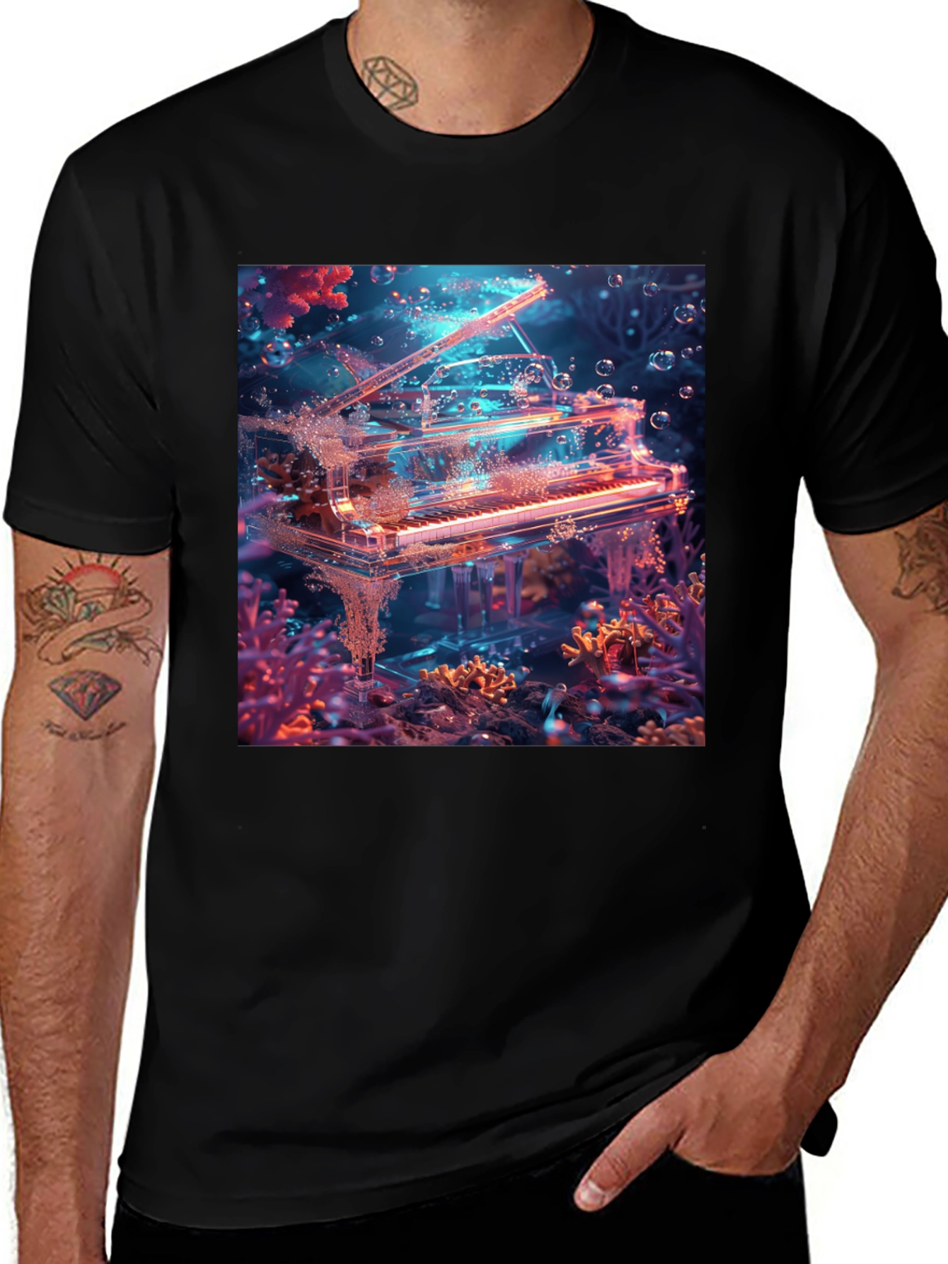 Underwater Piano Graphic Tee - Unique Design