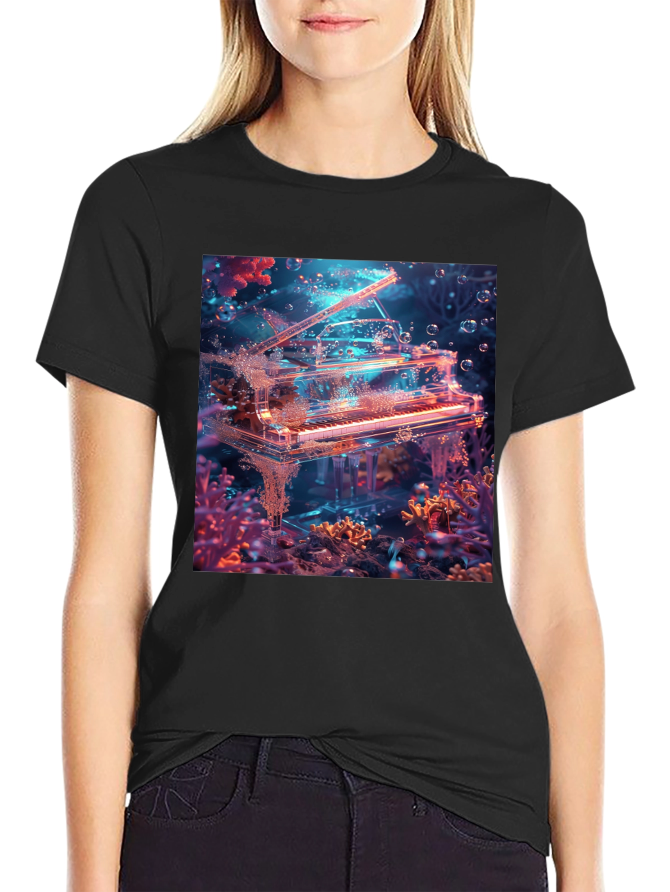Underwater Piano Graphic Tee - Unique Design
