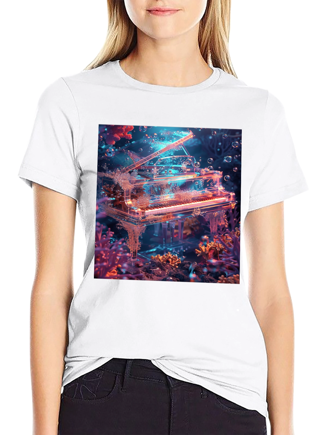 Underwater Piano Graphic Tee - Unique Design