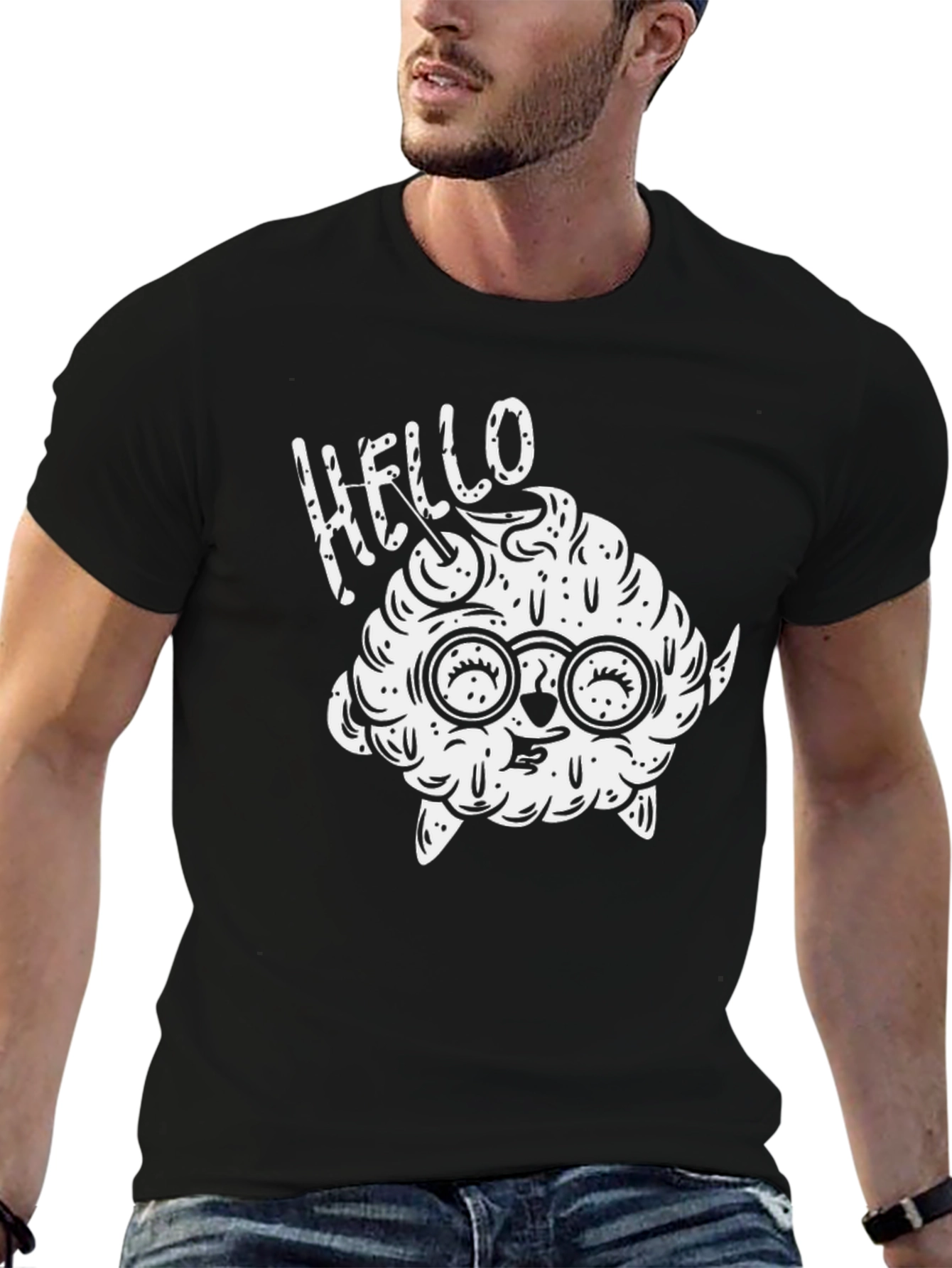Hello Brainy Monster Black T-Shirt