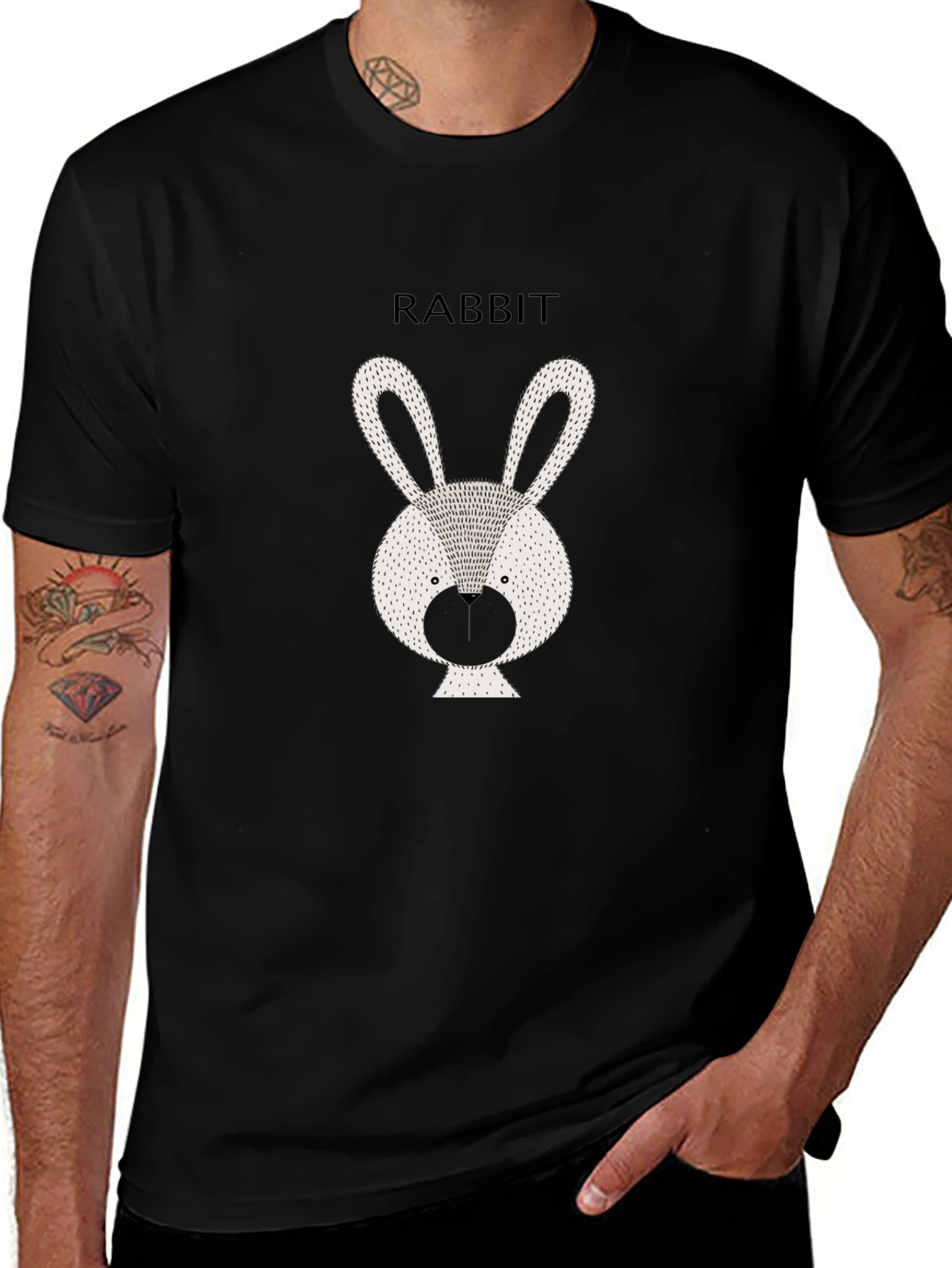Rabbit Graphic Tee - Stylish Black Cotton T-Shirt