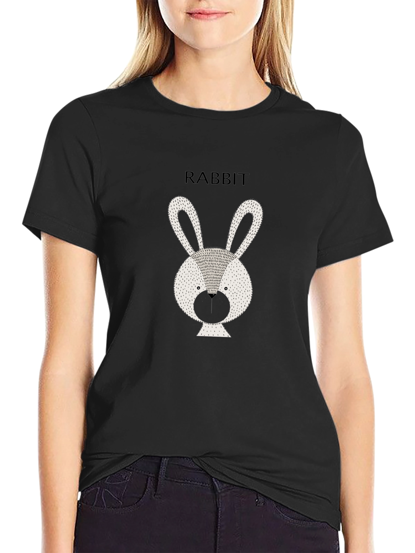 Rabbit Graphic Tee - Stylish Black Cotton T-Shirt