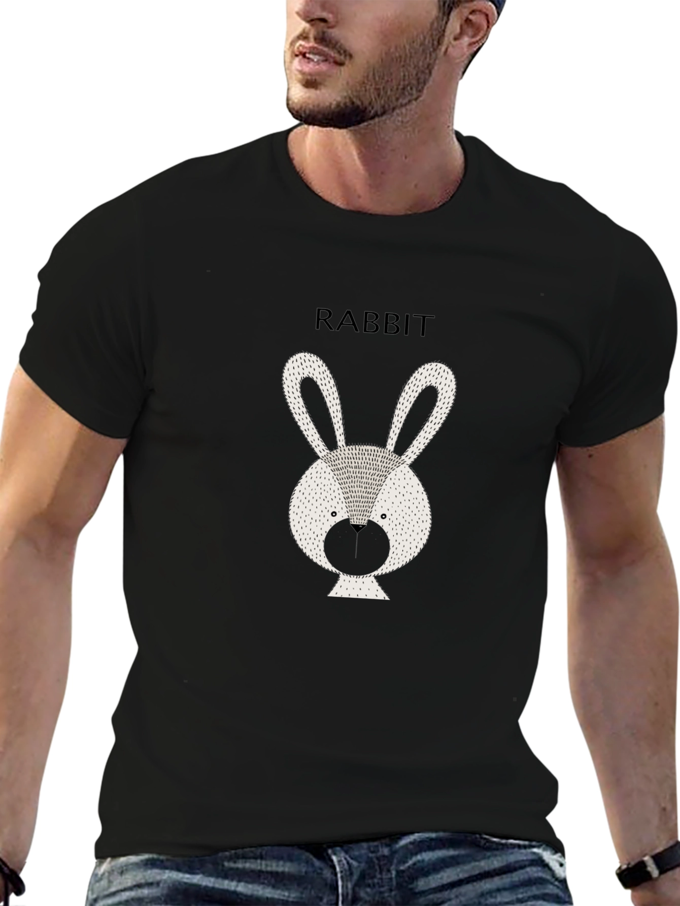 Rabbit Graphic Tee - Stylish Black Cotton T-Shirt