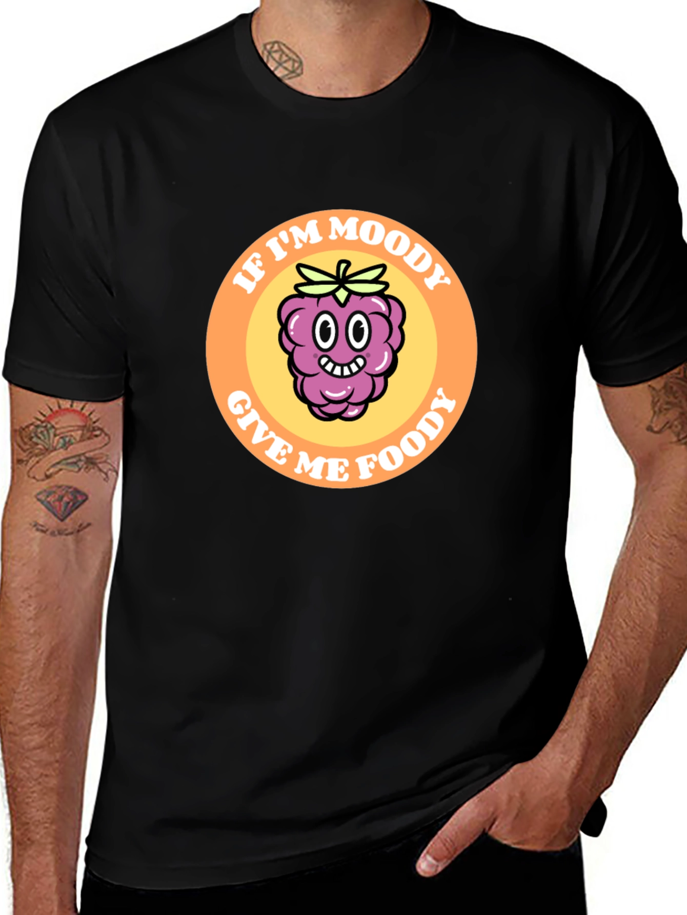 Moody Raspberry Graphic Tee - Black Cotton T-Shirt