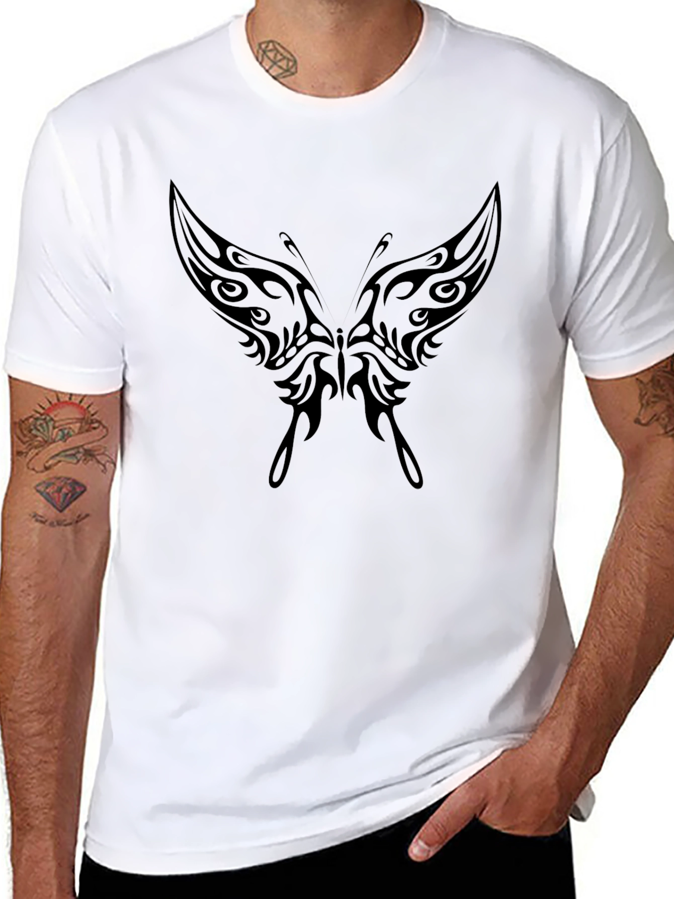 Tribal Butterfly Graphic Black T-Shirt