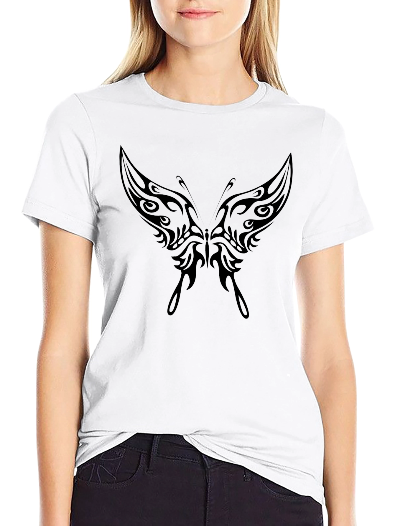 Tribal Butterfly Graphic Black T-Shirt