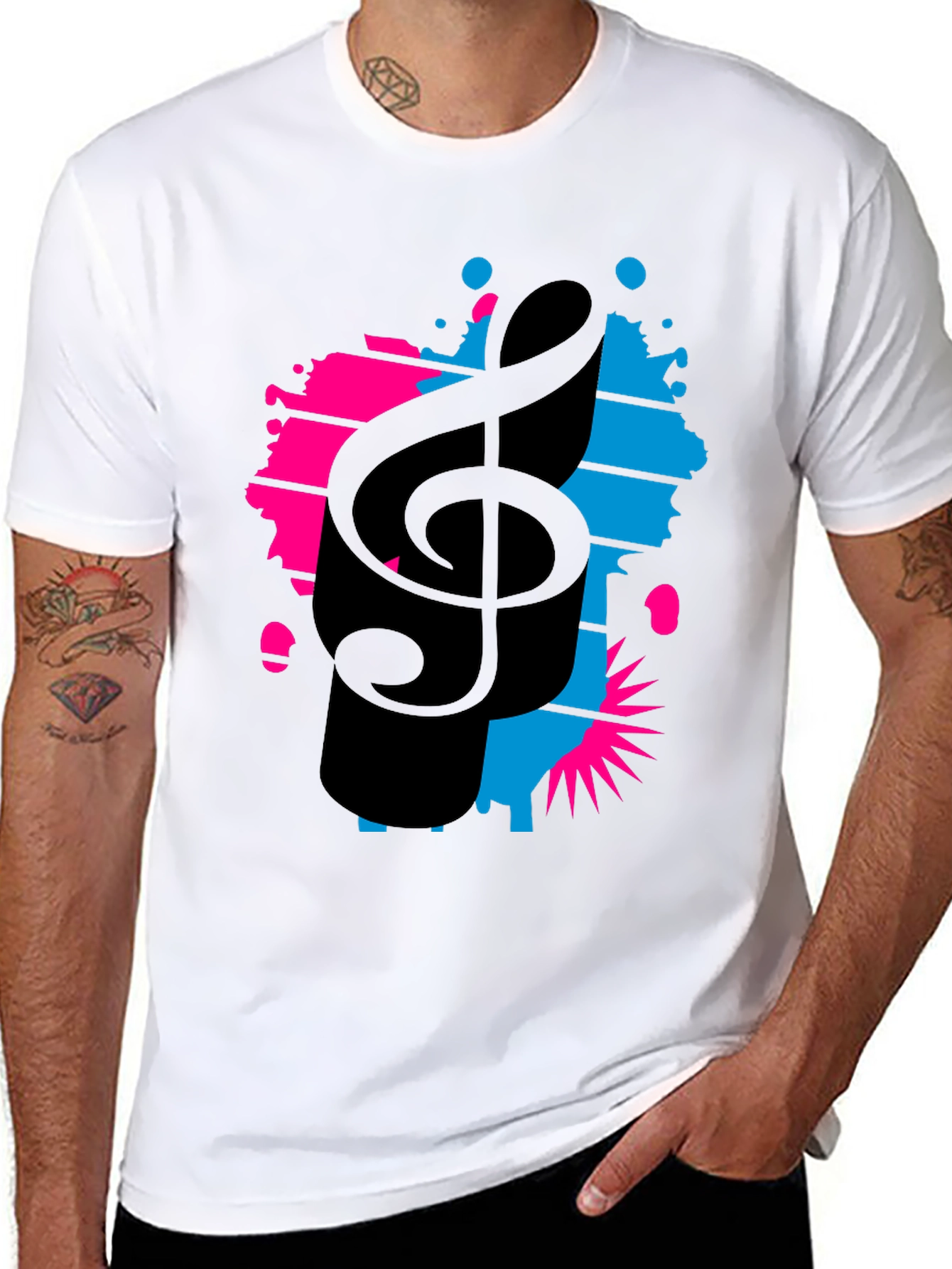 Stylish Music Note Graphic Tee - Black Cotton T-Shirt