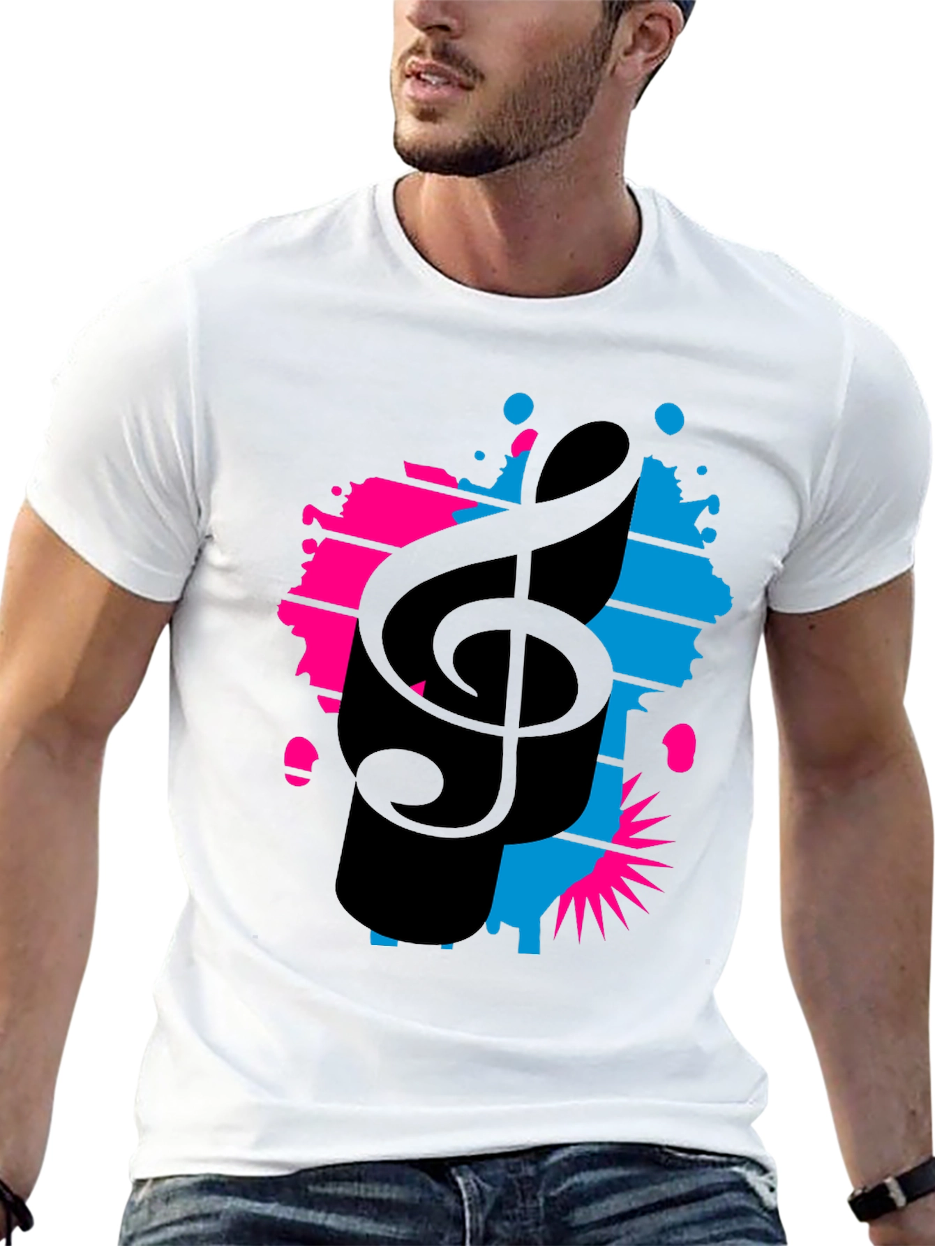 Stylish Music Note Graphic Tee - Black Cotton T-Shirt