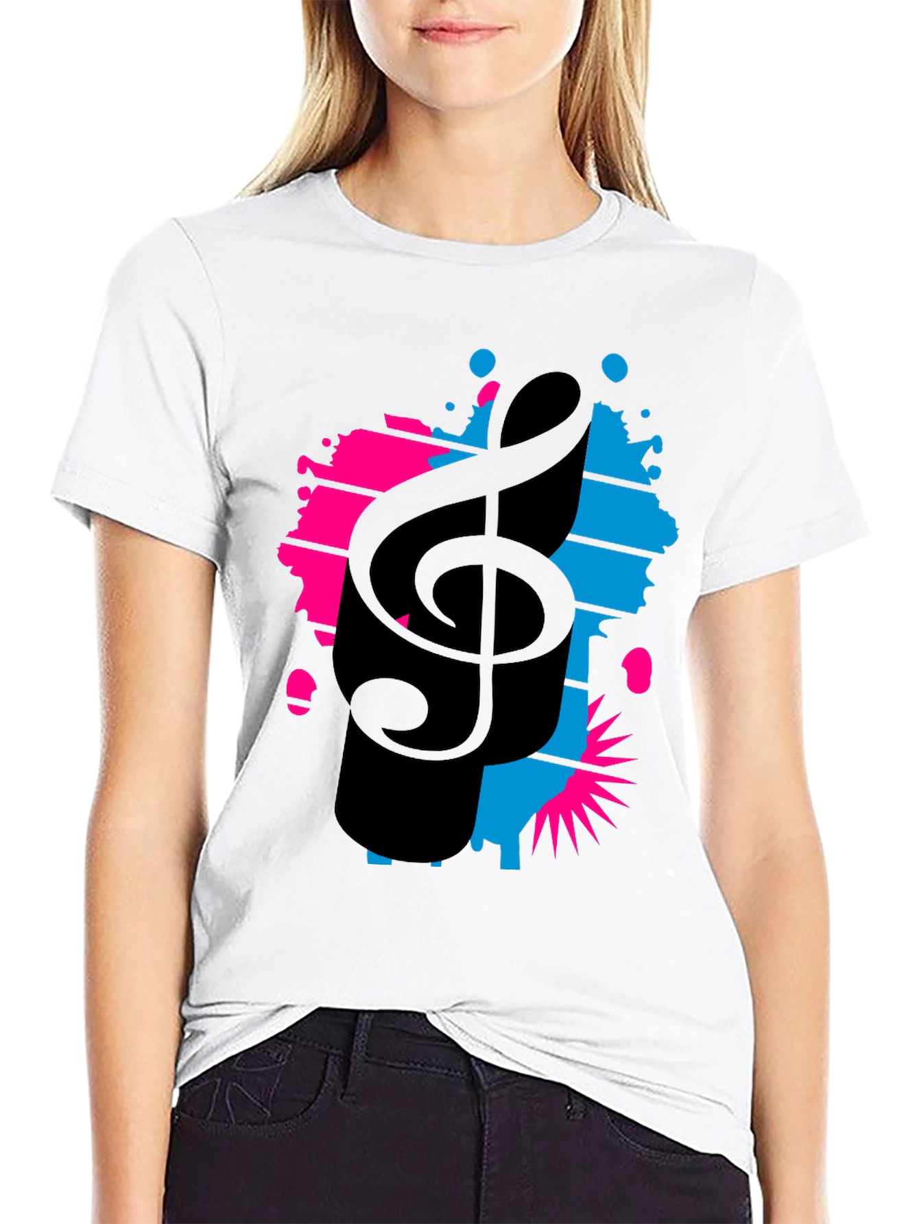Stylish Music Note Graphic Tee - Black Cotton T-Shirt