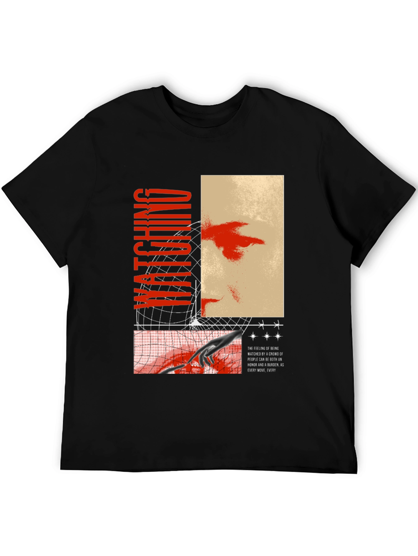 Watching Graphic Print Black T-Shirt