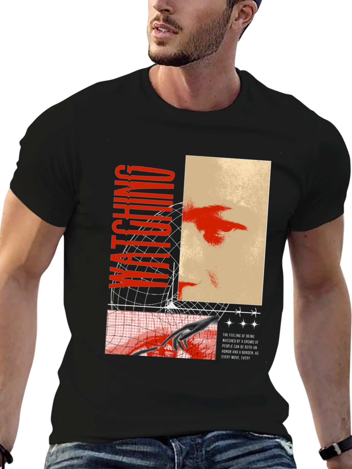 Watching Graphic Print Black T-Shirt