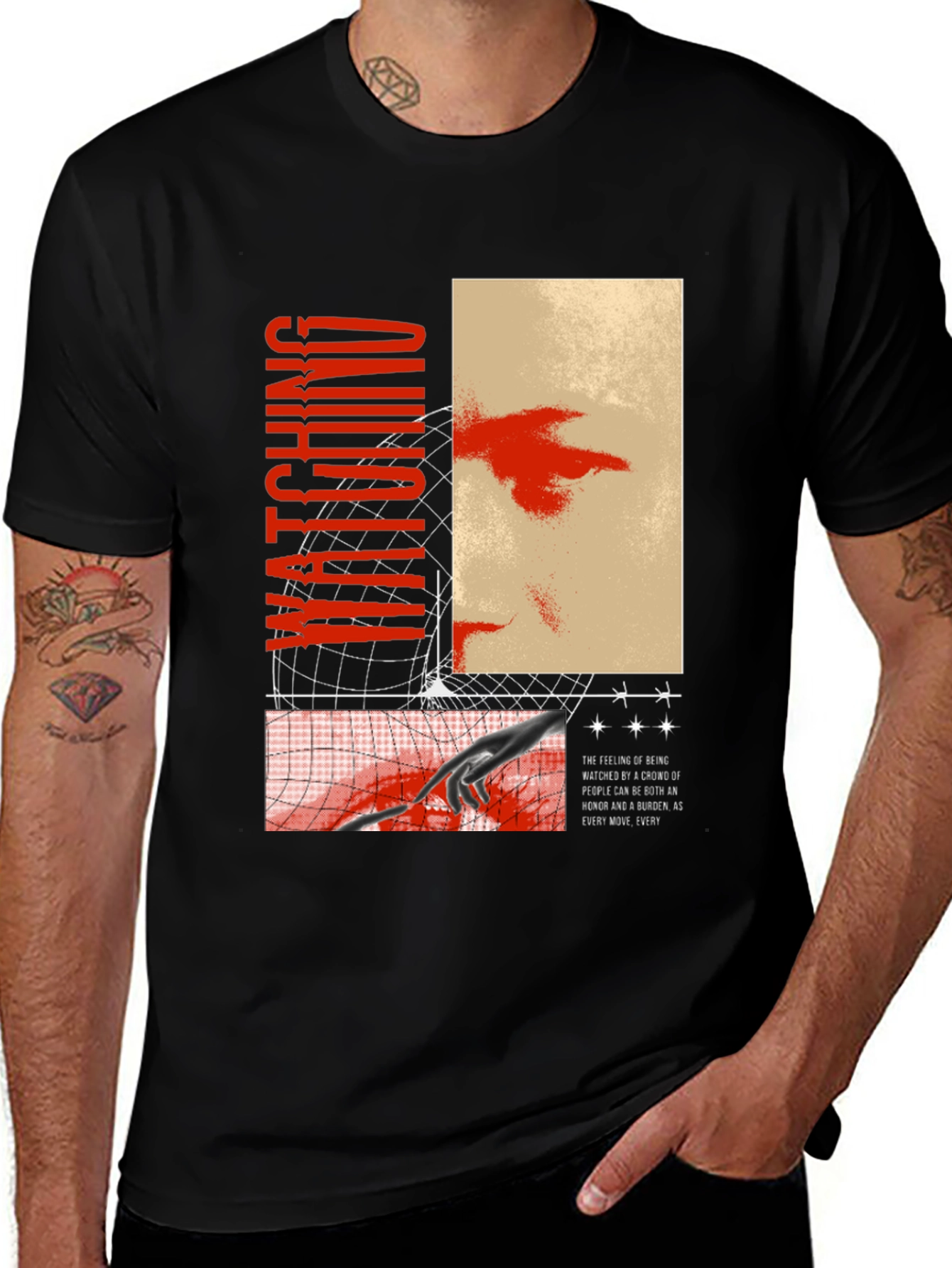 Watching Graphic Print Black T-Shirt