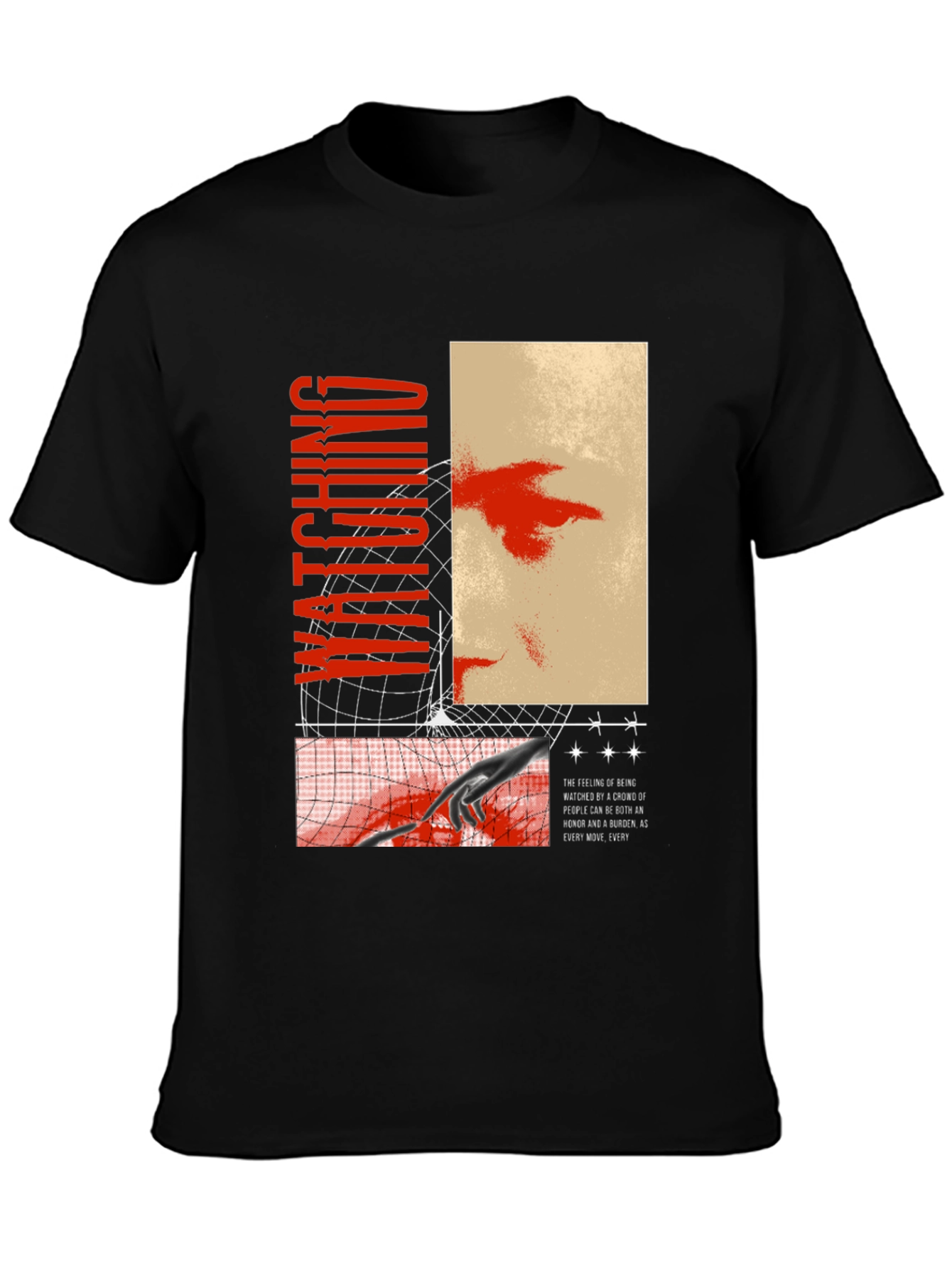 Watching Graphic Print Black T-Shirt
