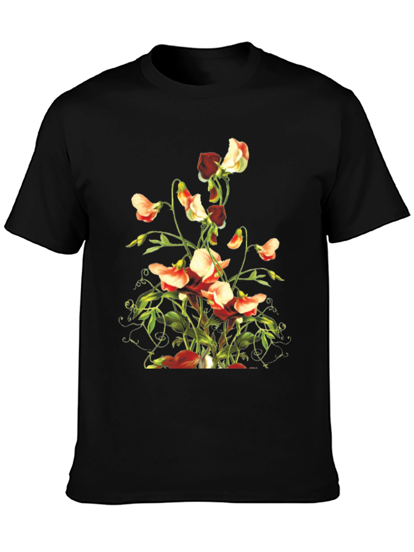 Floral Sweet Pea Graphic Tee - Black