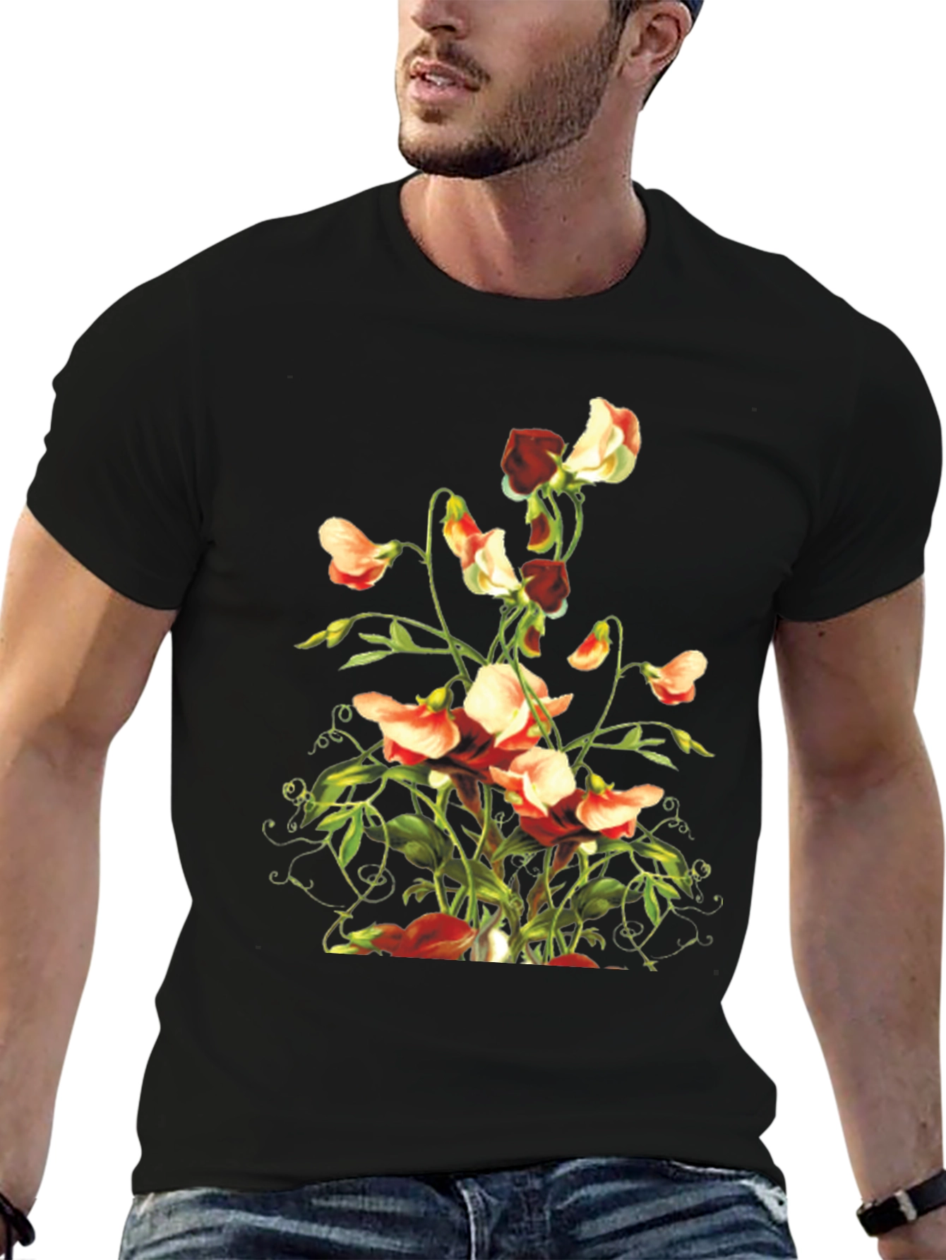 Floral Sweet Pea Graphic Tee - Black