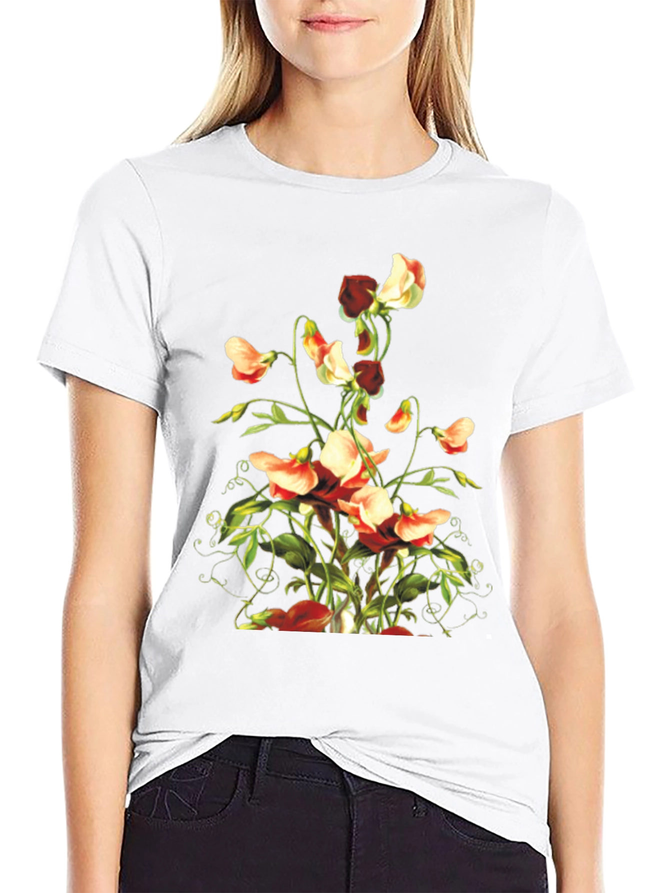 Floral Sweet Pea Graphic Tee - Black