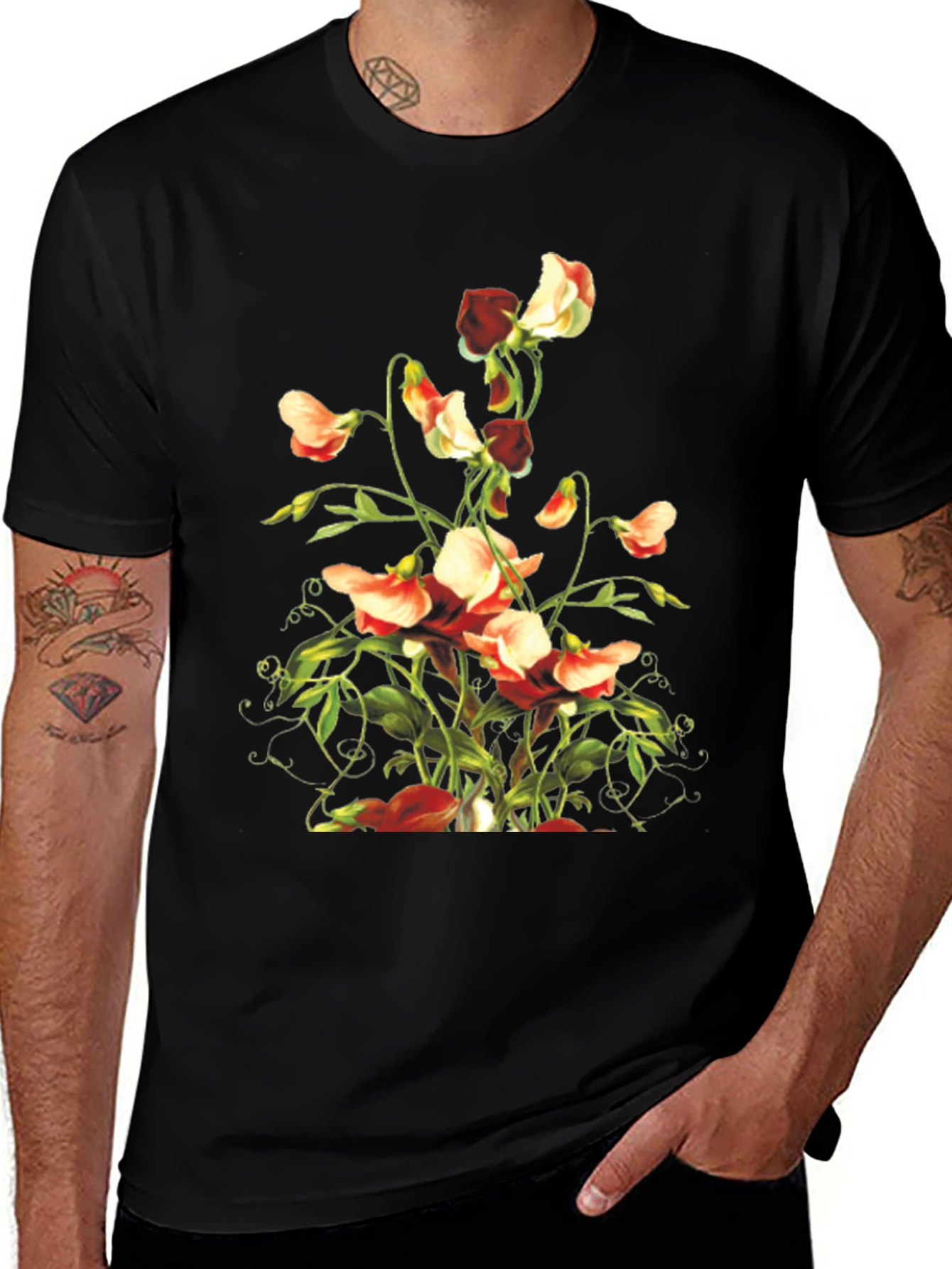Floral Sweet Pea Graphic Tee - Black