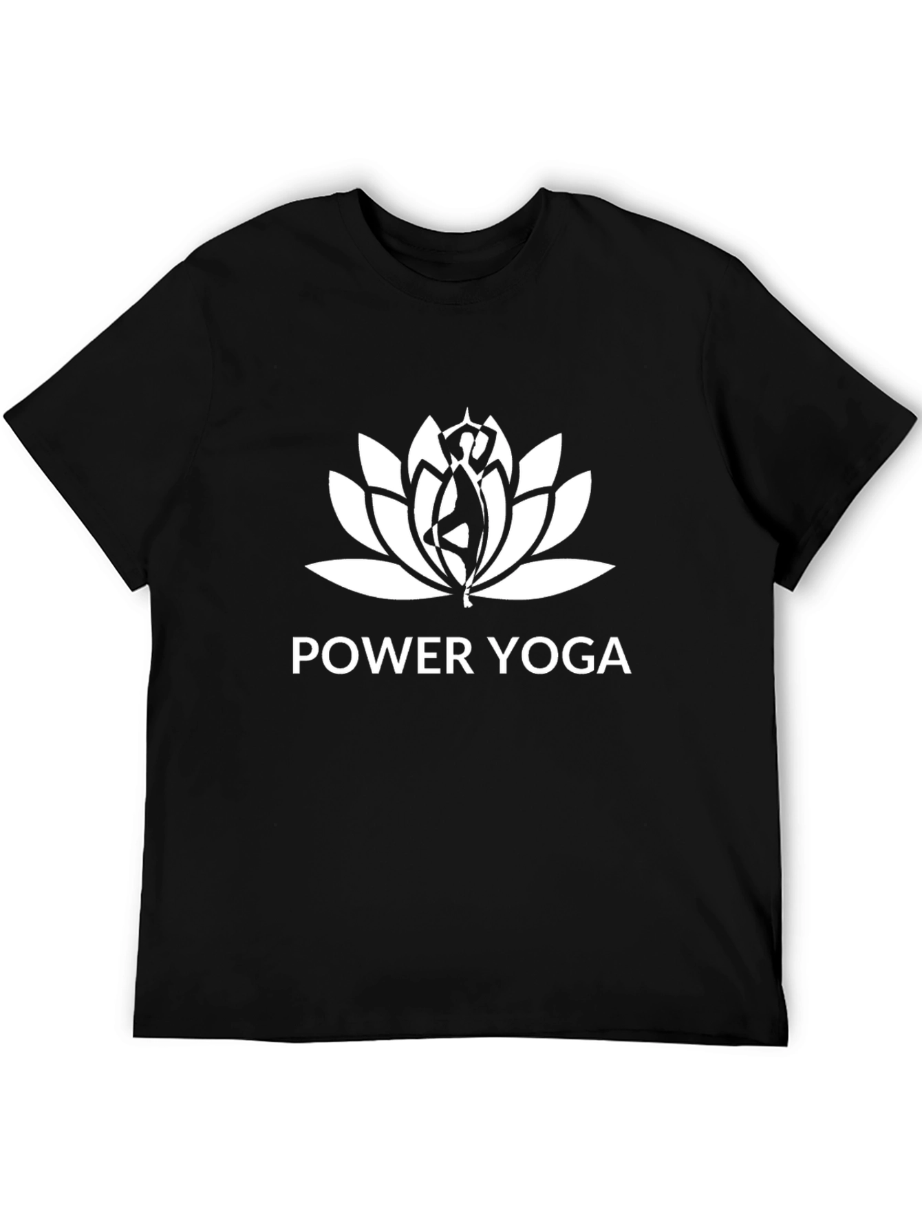 Power Yoga Lotus Design Black T-Shirt