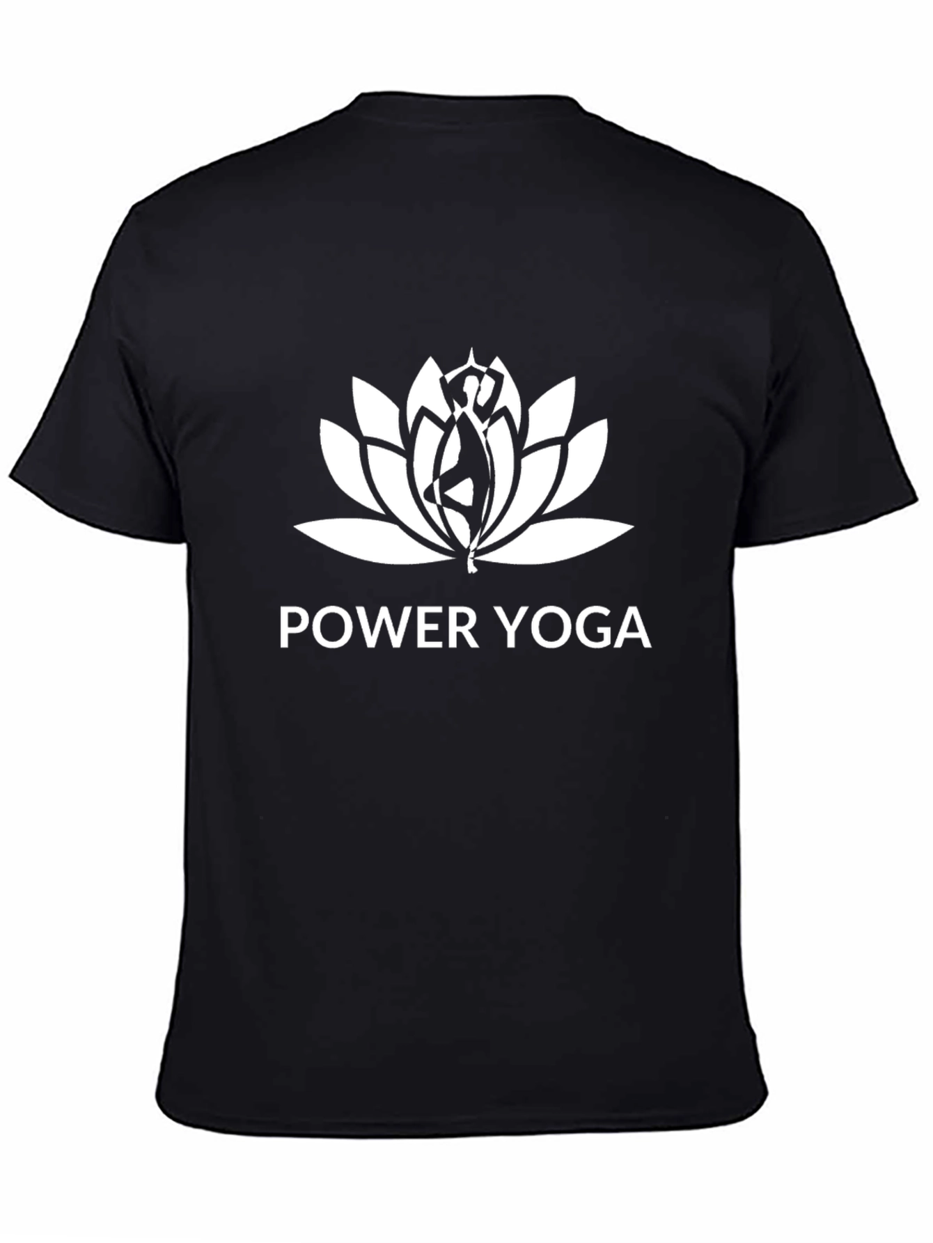 Power Yoga Lotus Design Black T-Shirt