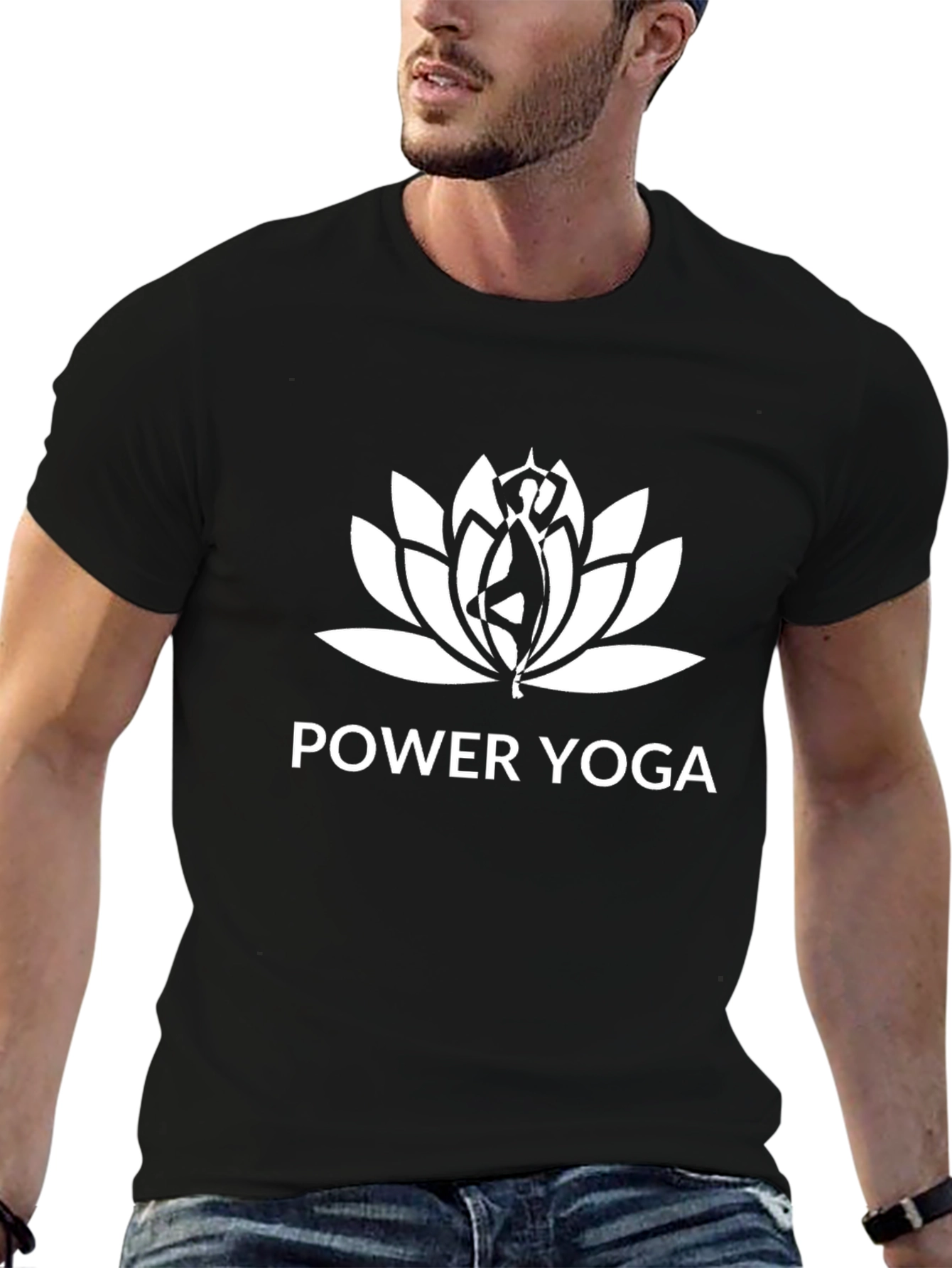 Power Yoga Lotus Design Black T-Shirt