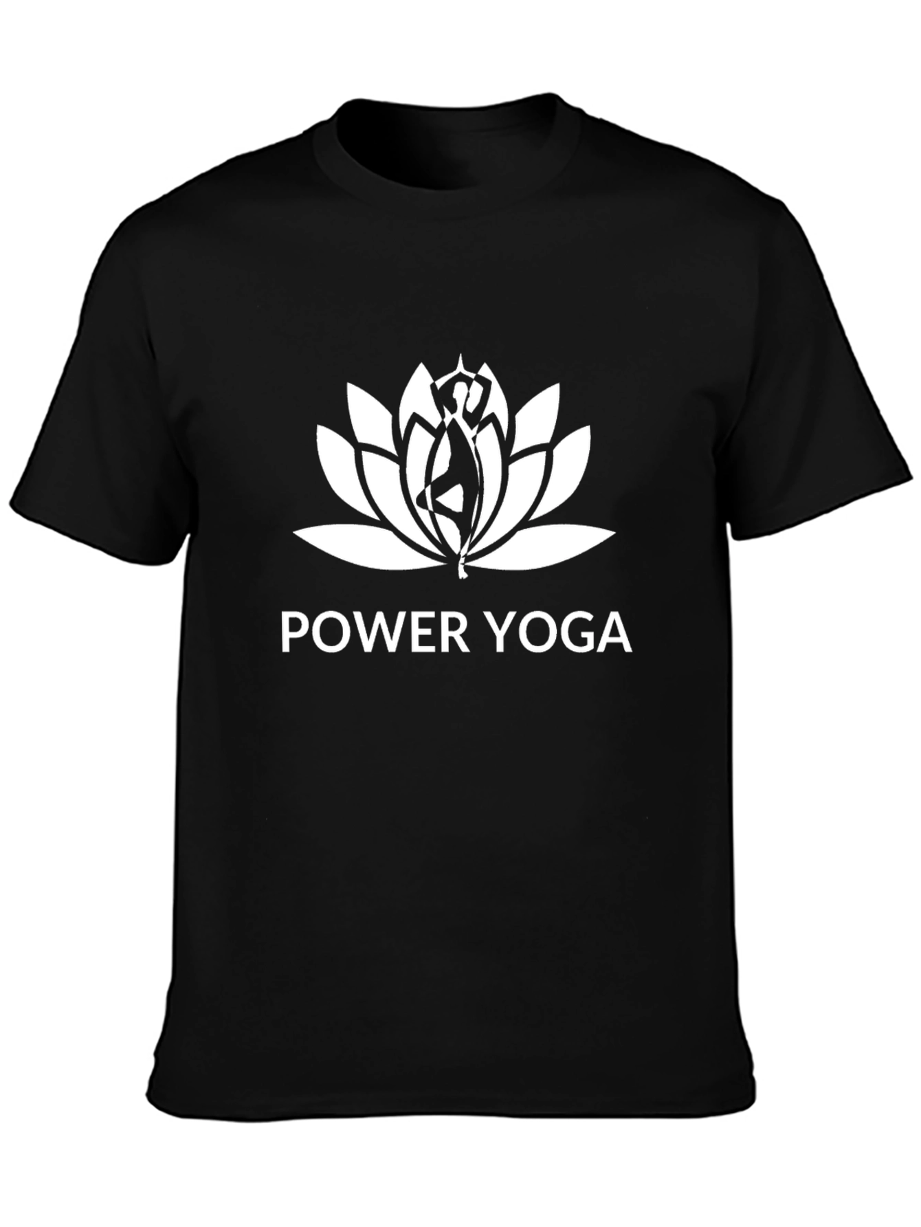 Power Yoga Lotus Design Black T-Shirt