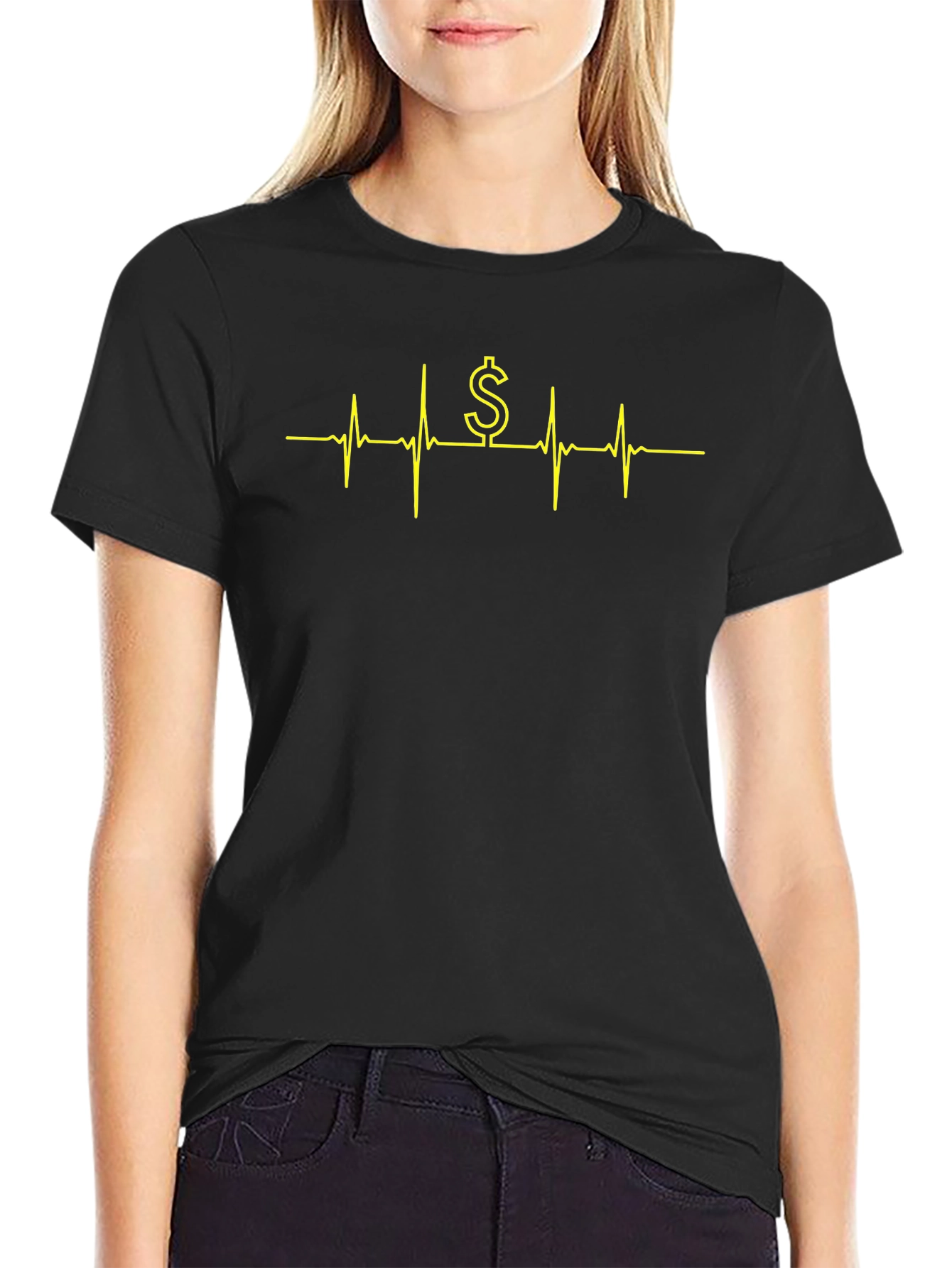 Money Heartbeat T-Shirt - Black Crew Neck
