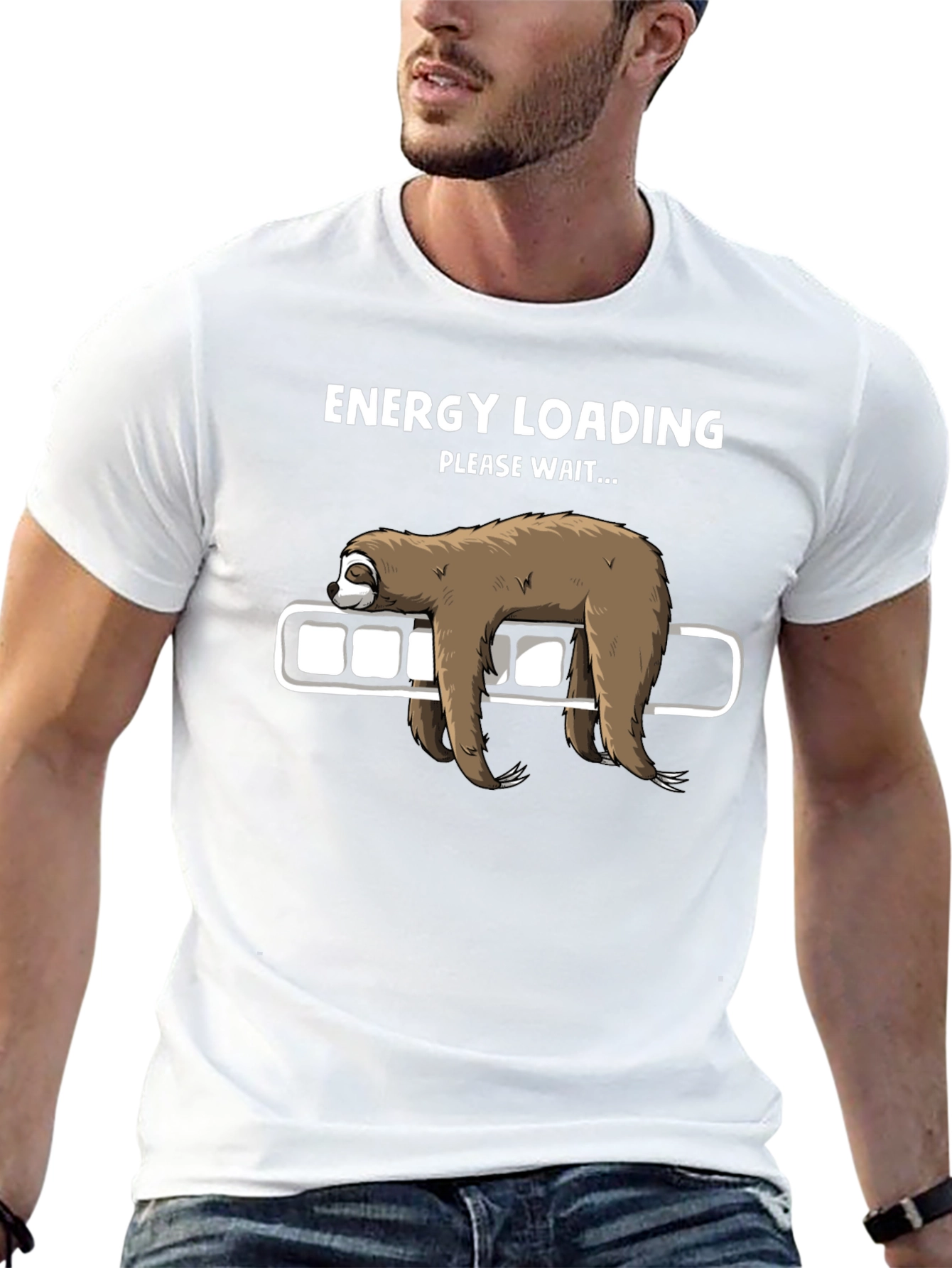 Energy Loading Sloth Graphic Tee - Funny Mens T-Shirt