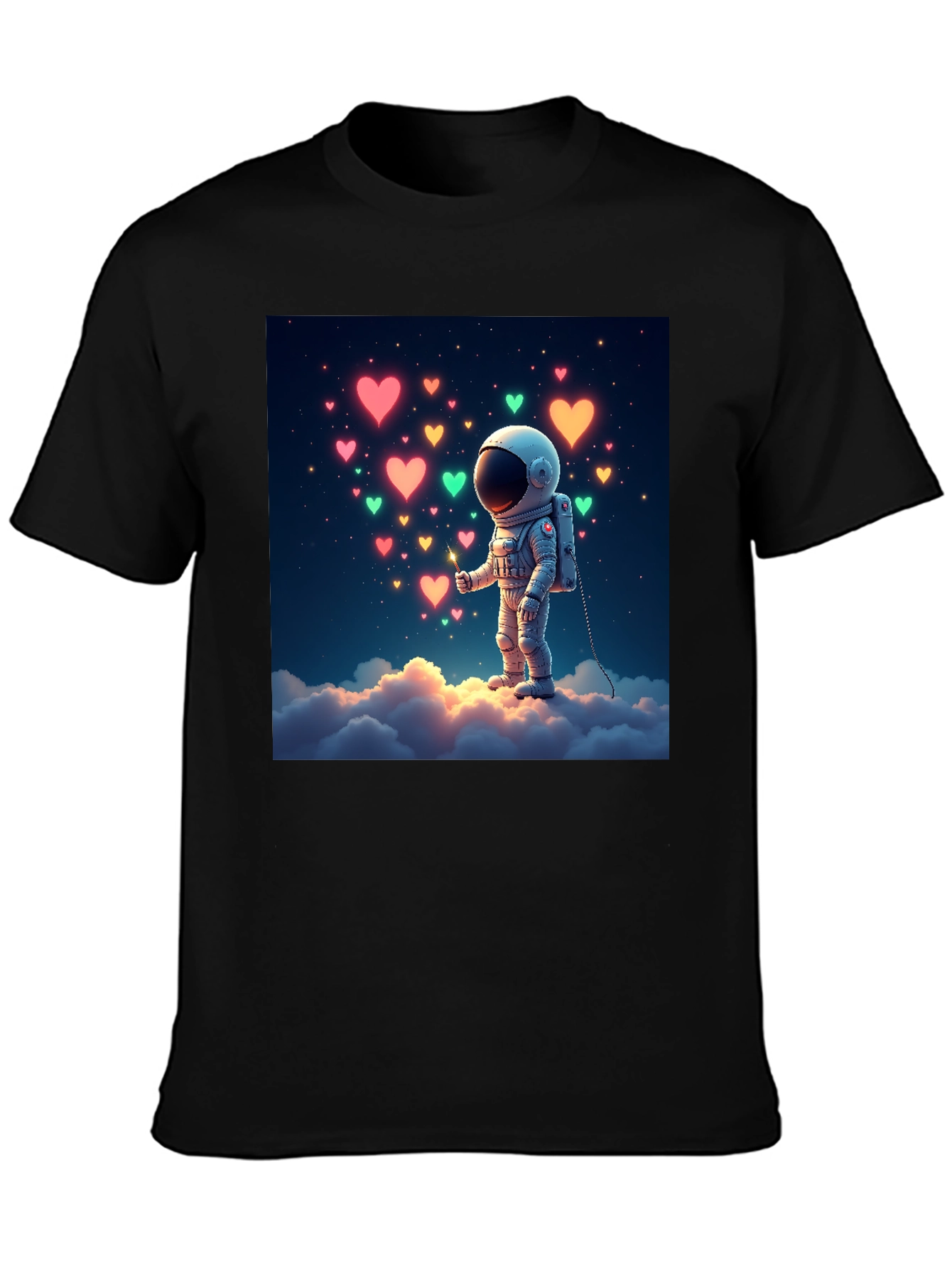 Astronaut Heart Cloud Graphic T-Shirt - Black