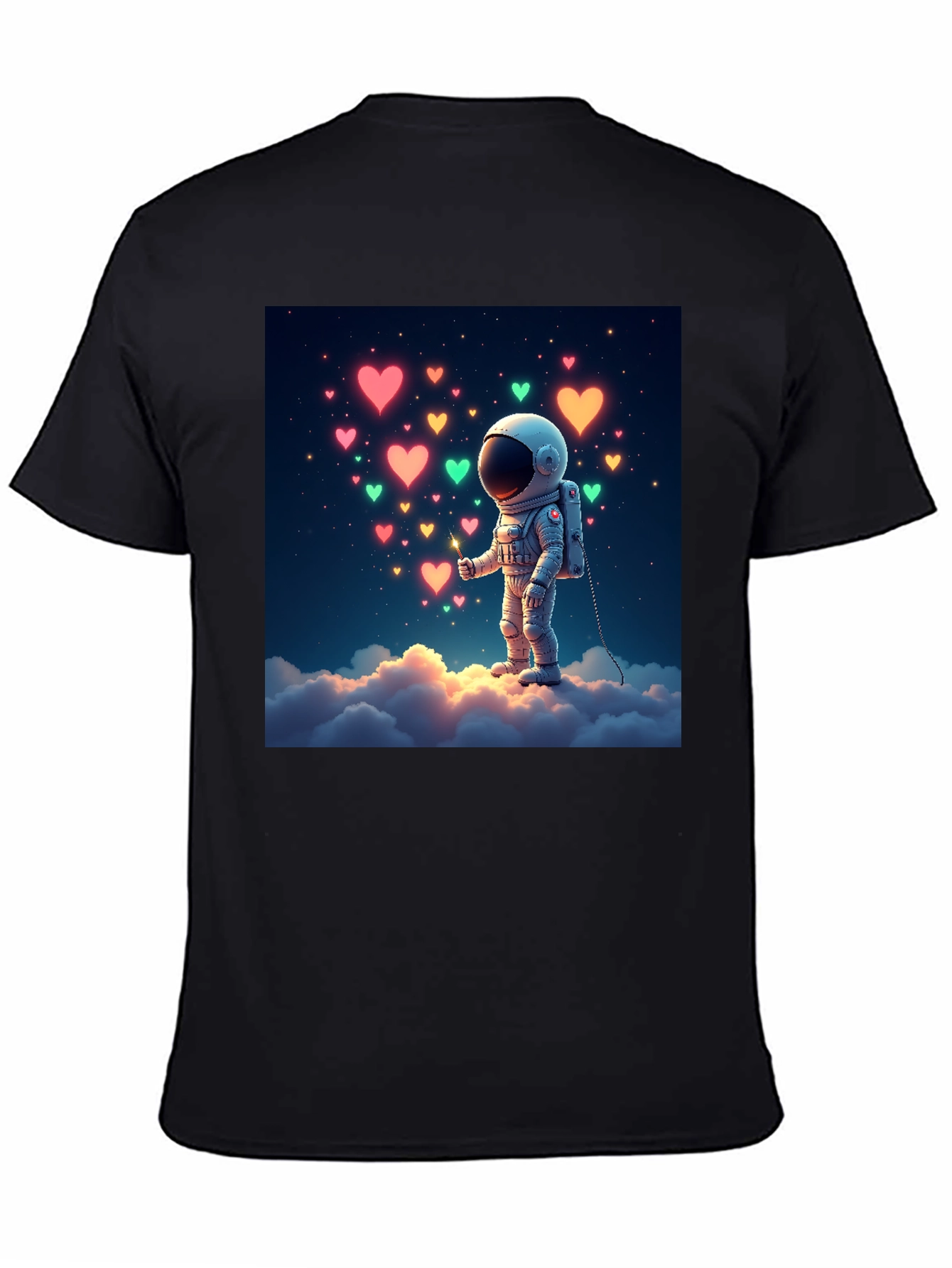 Astronaut Heart Cloud Graphic T-Shirt - Black