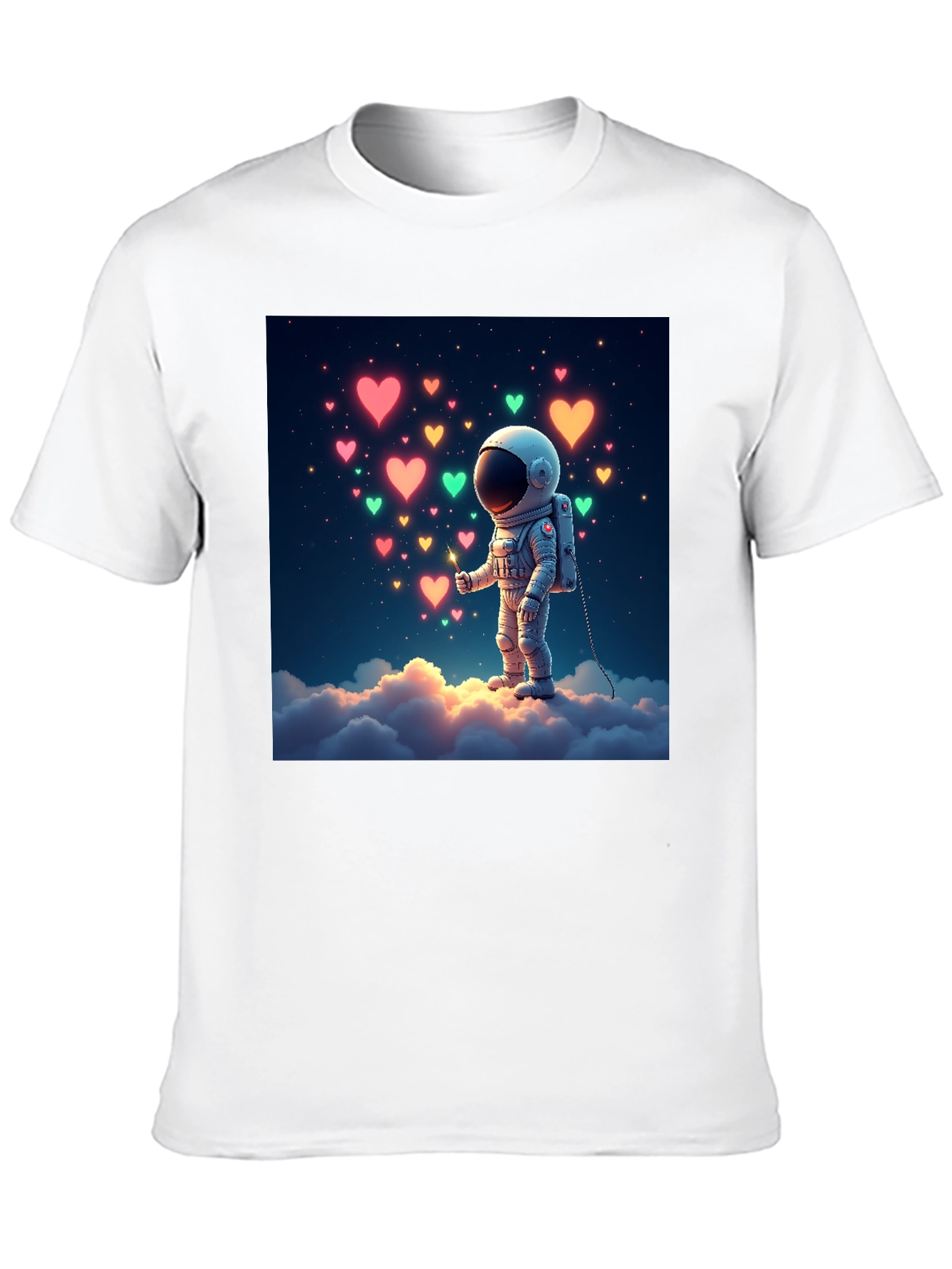 Astronaut Heart Cloud Graphic T-Shirt - Black
