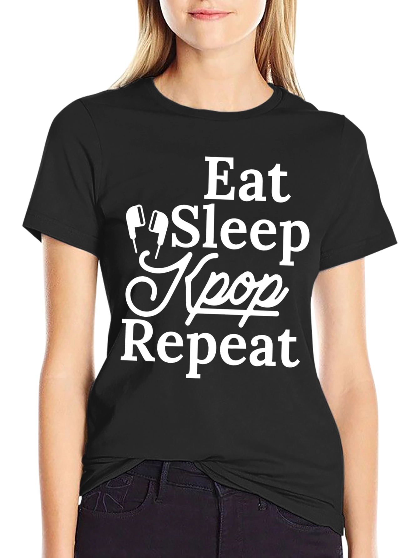 Eat Sleep Kpop Repeat Black Graphic Tee