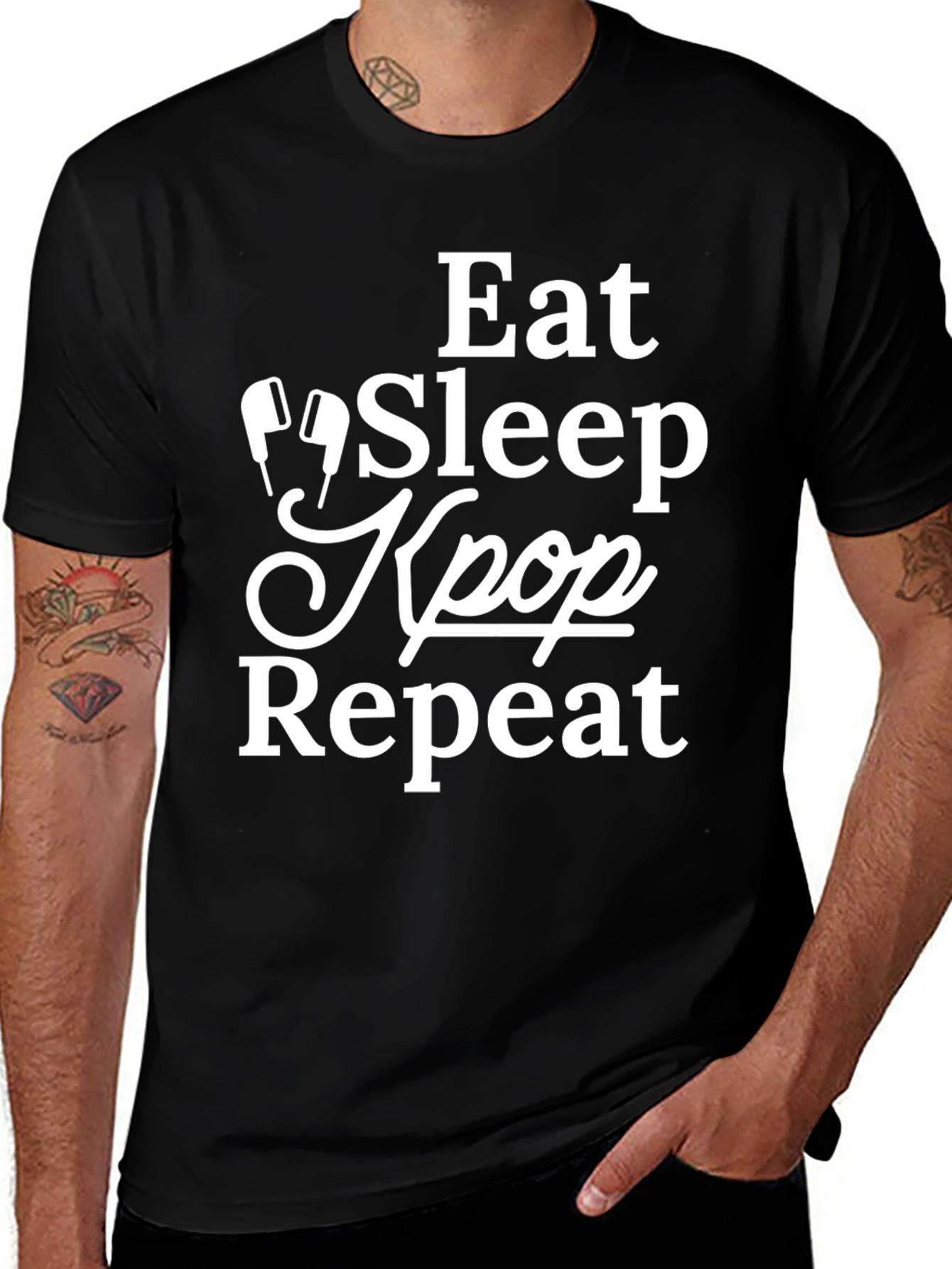 Eat Sleep Kpop Repeat Black Graphic Tee
