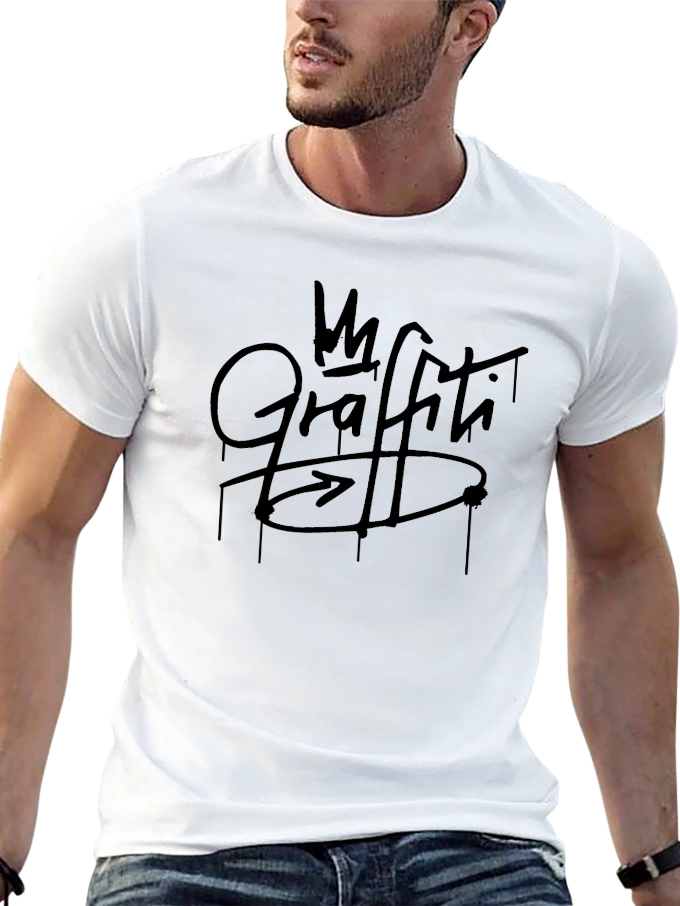 Graffiti Design Black Cotton Graphic T-Shirt