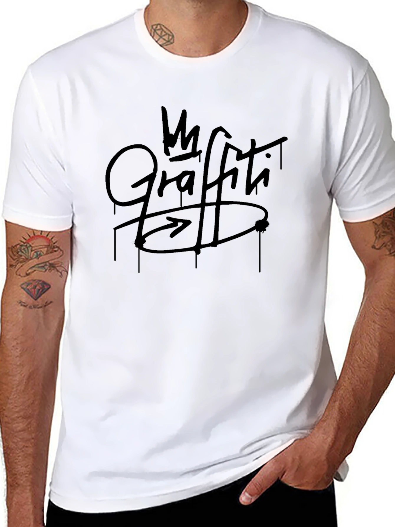 Graffiti Design Black Cotton Graphic T-Shirt