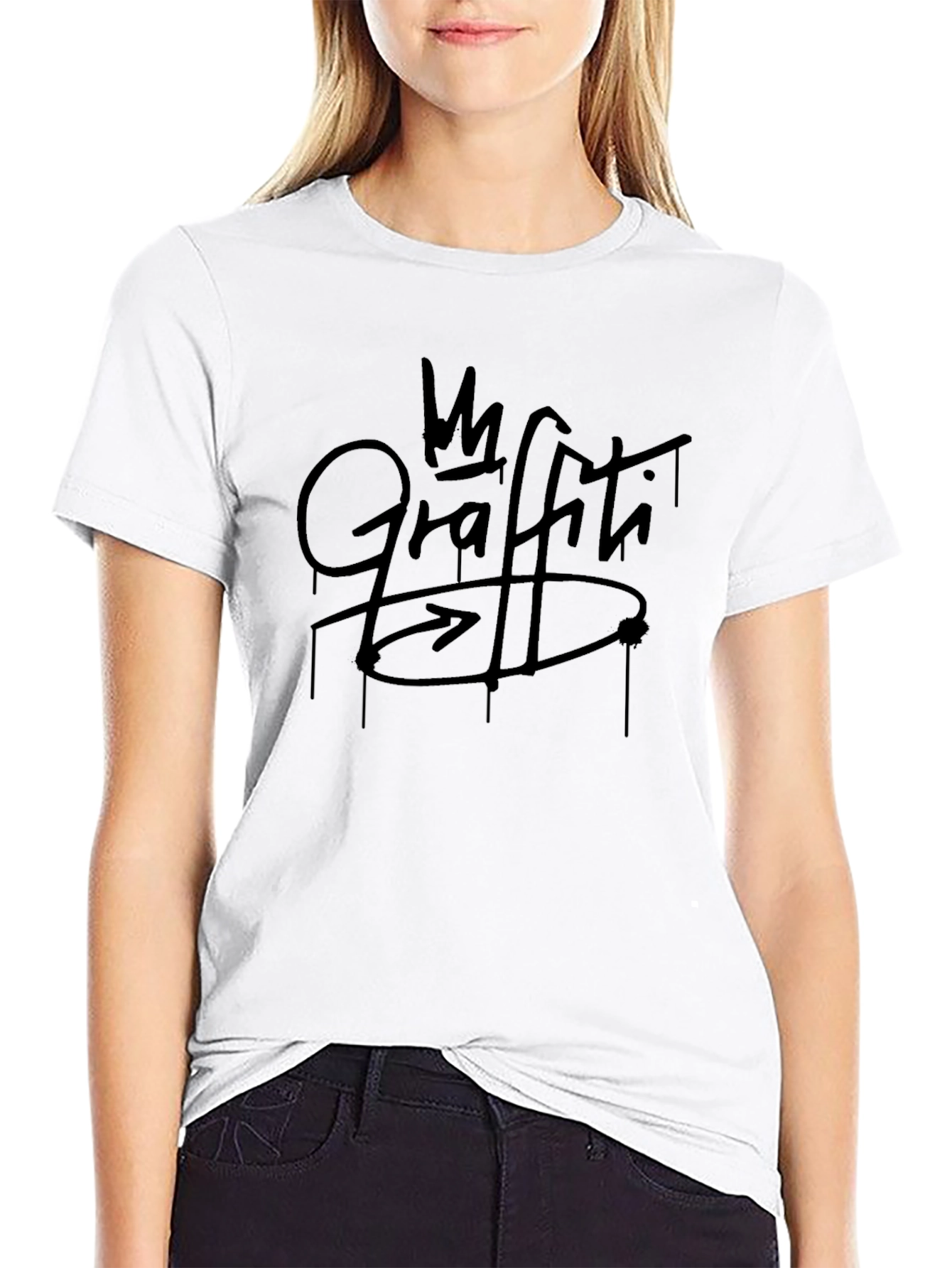 Graffiti Design Black Cotton Graphic T-Shirt
