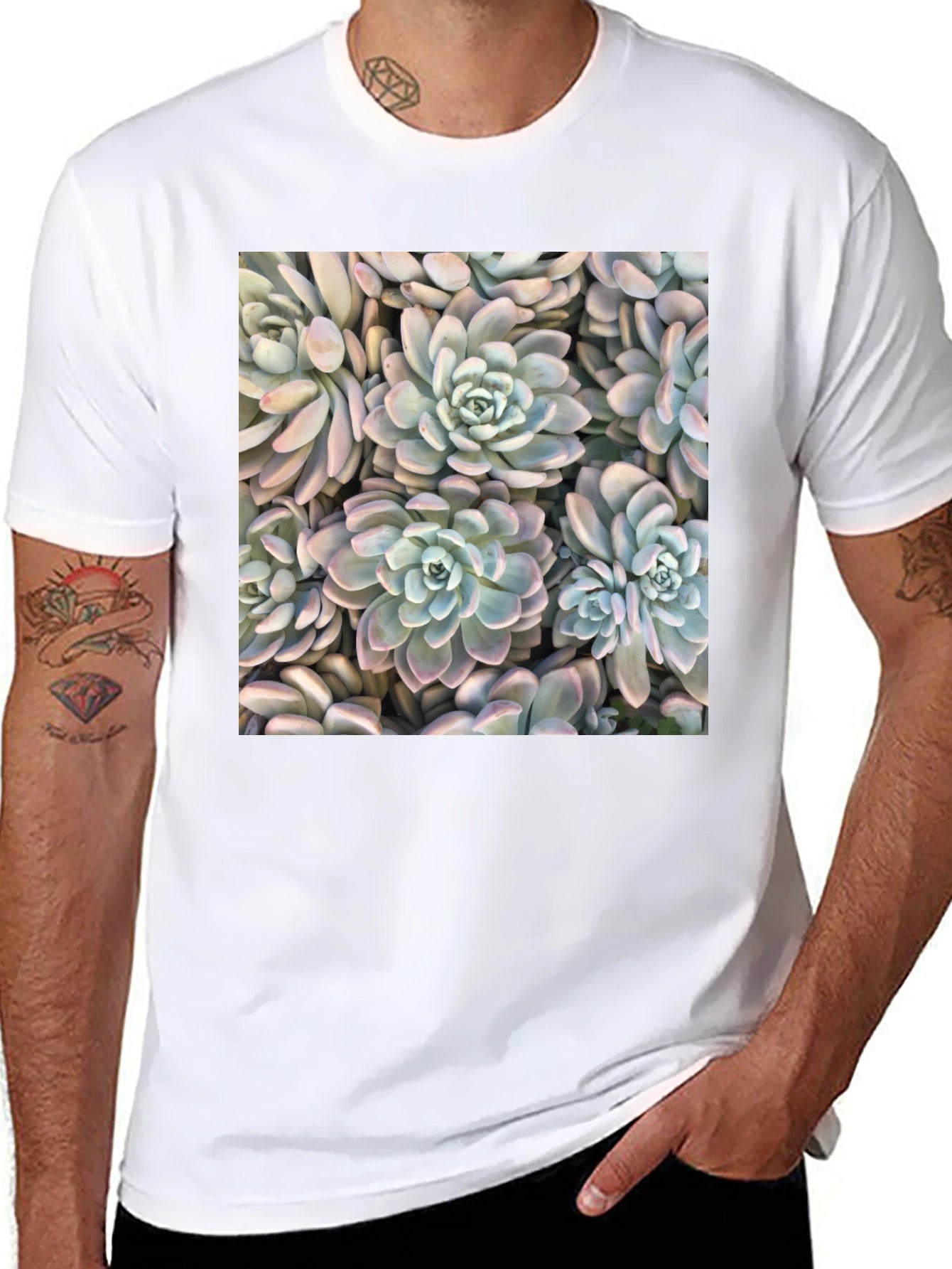 Succulent Print Black T-Shirt